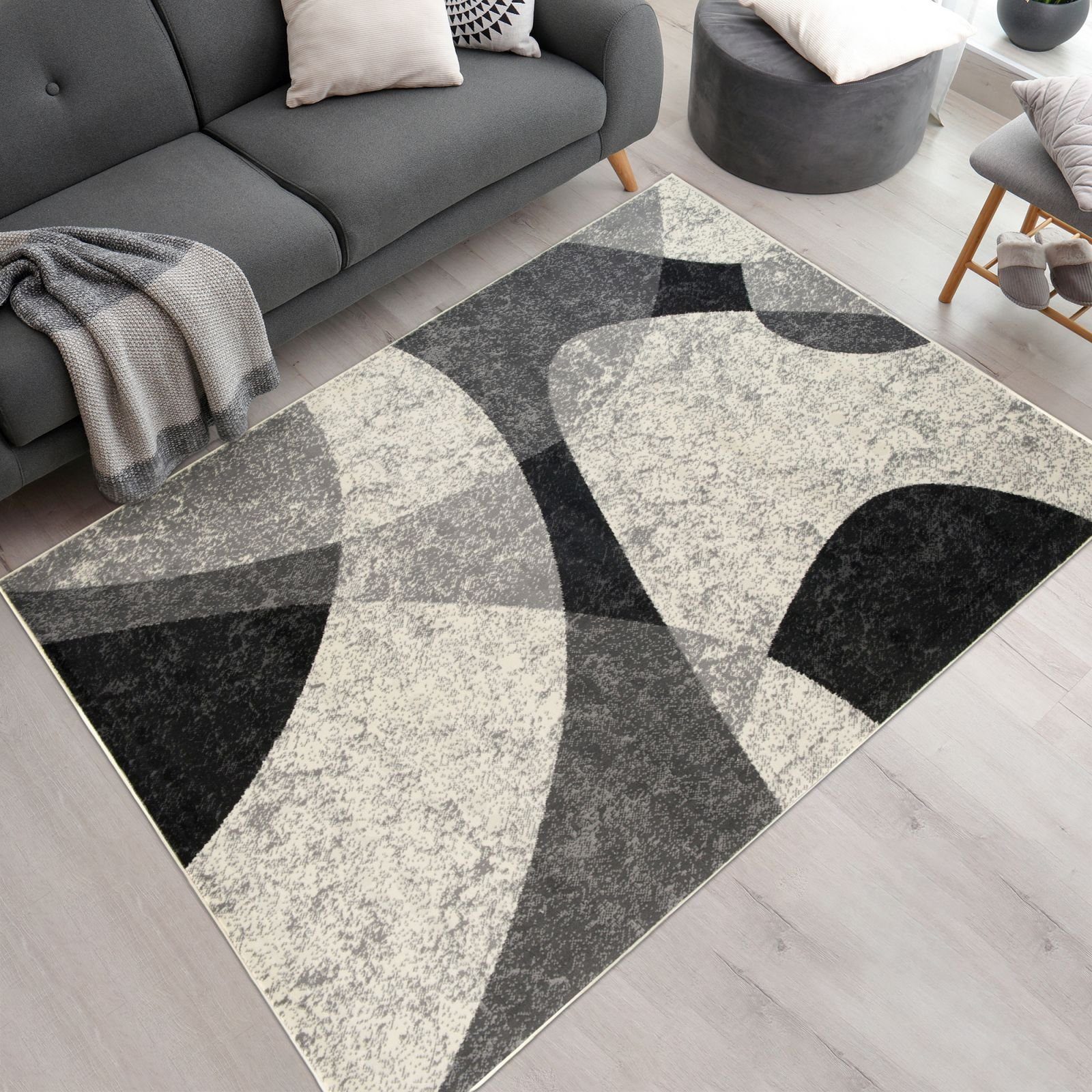 Mazovia Designteppich Retro Geometrisch Anthrazit Grau Wohnzimmer, Schlafzimmer, Büro, Fußbodenheizung – Bild 2 von 5