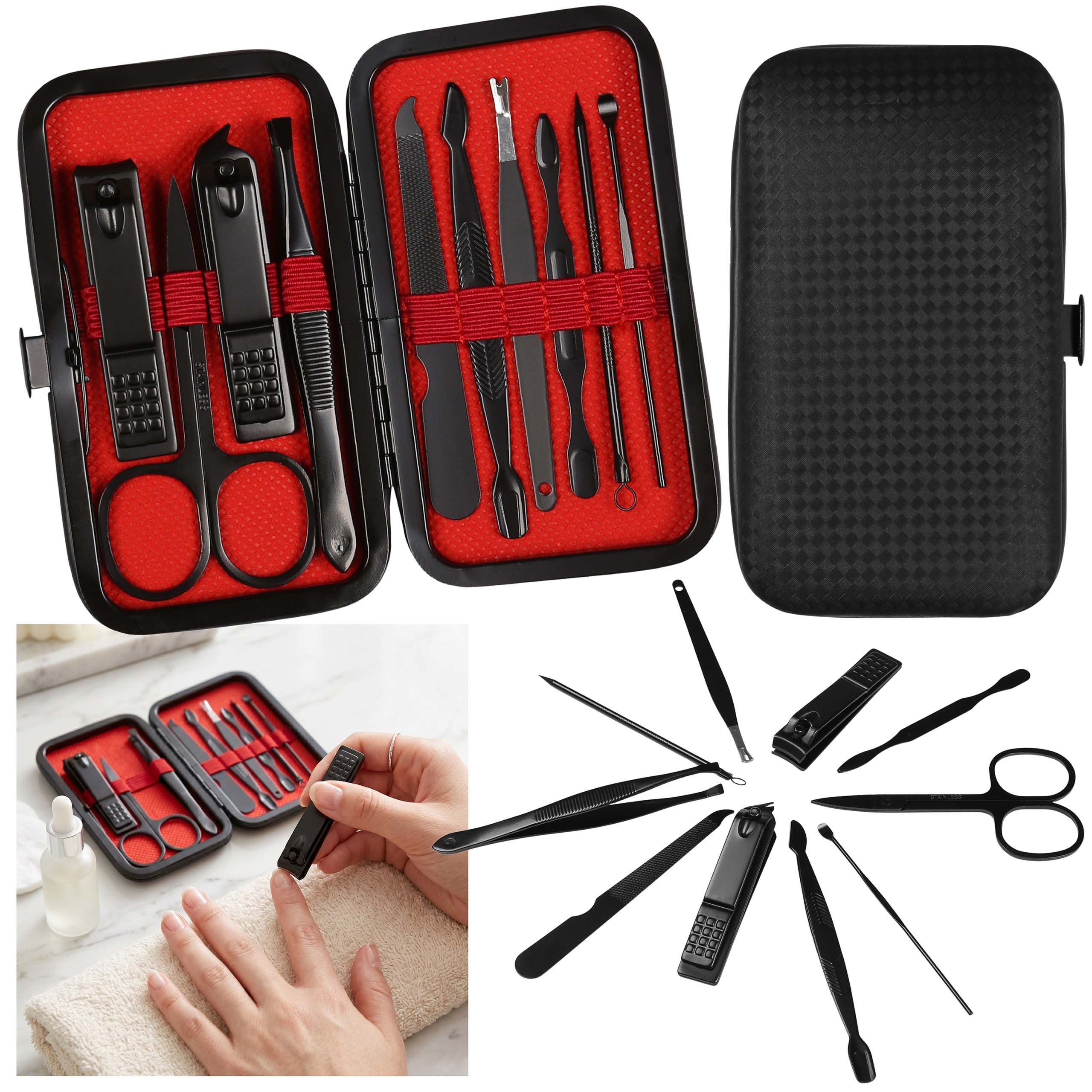 Maniküre-Pediküre-Set Maniküre-Set im Etui, Edelstahl, schwarz, 10-teilig