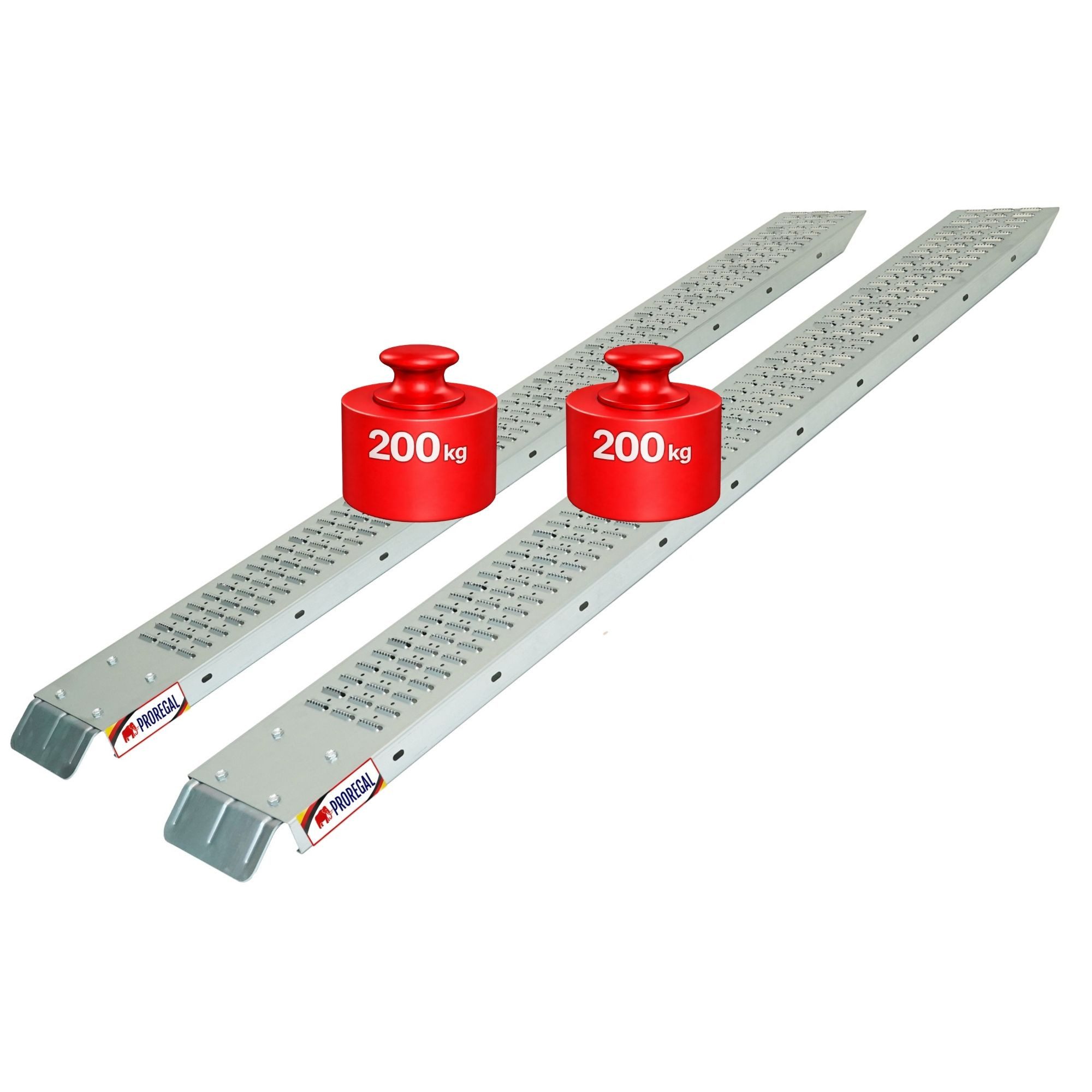 PROREGAL® Auffahrrampe TITAN 2 St. 185cm Traglast 200kg pro Laderampe rutschfeste Oberfläche, Robuste Rampe rutschfeste Oberfläche Verzinkt mit Tragegriff