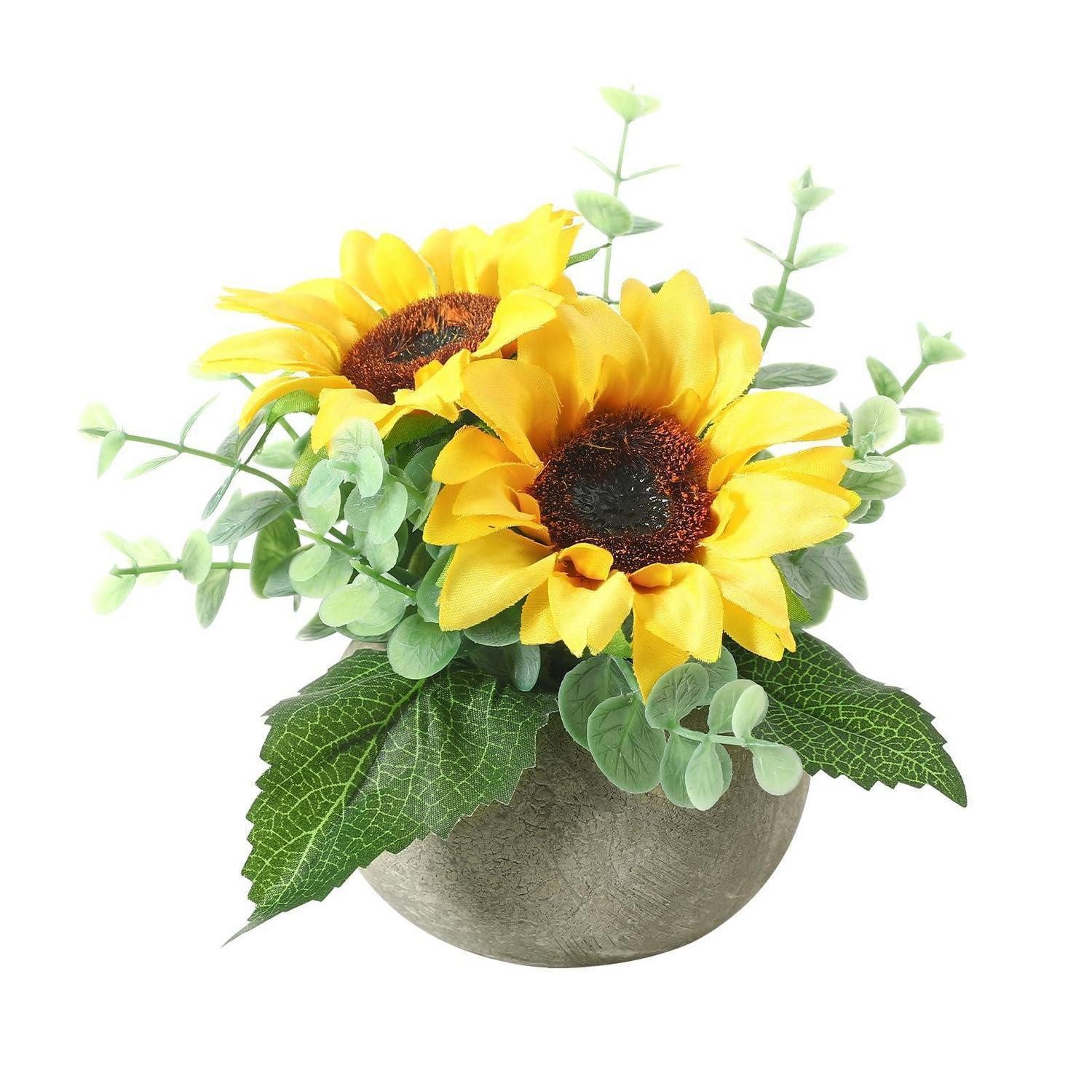 Kunstblume Kunstblumen-Set mit Topf, Sonnenblume/Eukalyptus, LuxusKollektion, Höhe 12 cm