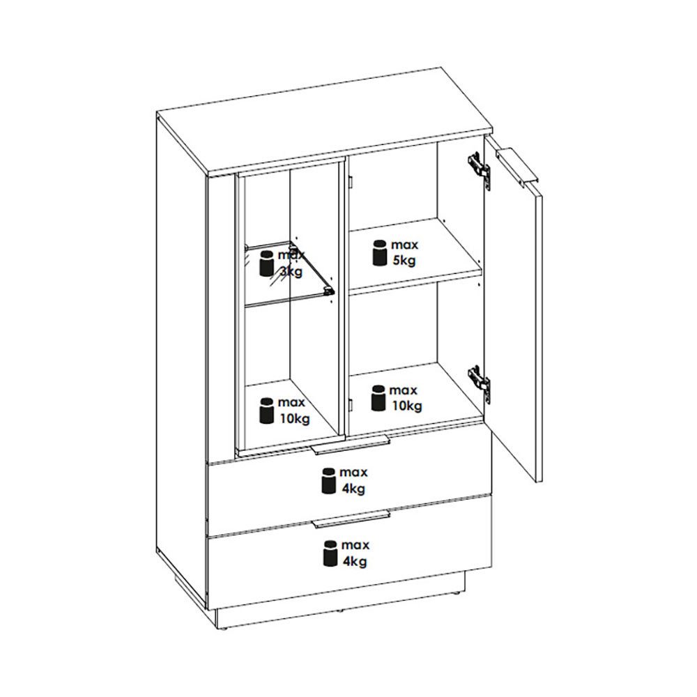 Feldmann-Wohnen Highboard Alicante (mit 1 Tür, 1 offenem Fach, mit 2 Schubladen, 1 St., moderne Optik, Soft-Close-Tür, Metallgriffe), 76cm walnussfarben / schwarzgrau