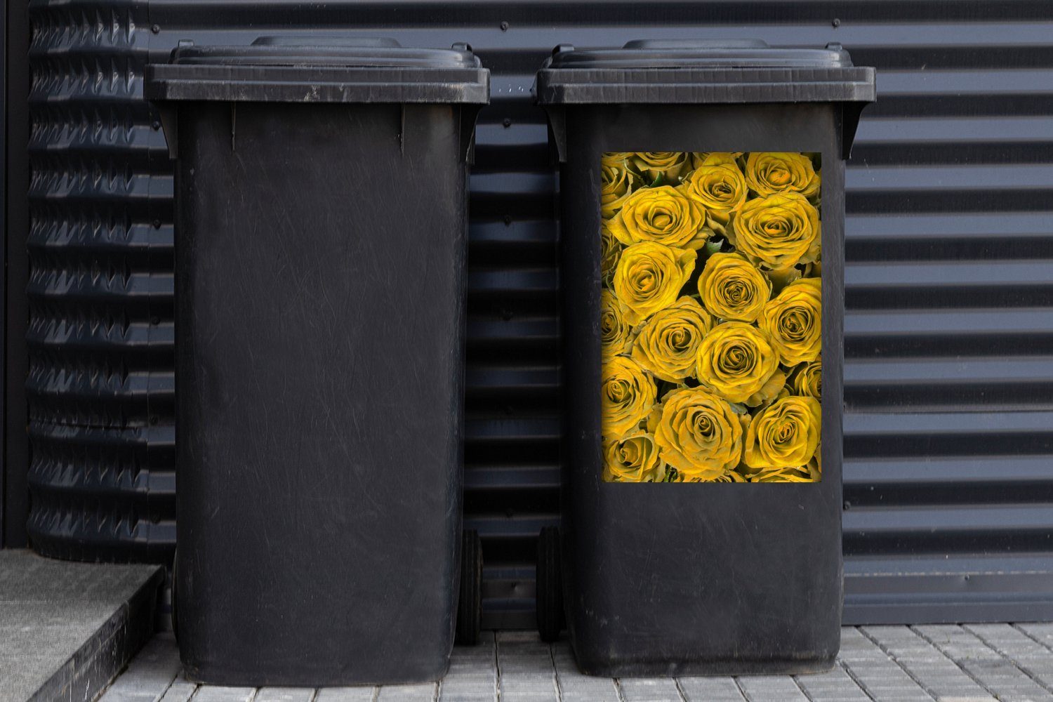 - Rosen Gelb - MuchoWow Blumenstrauß Abfalbehälter Container, Sticker, Wandsticker St), (1 Mülleimer-aufkleber, Mülltonne,
