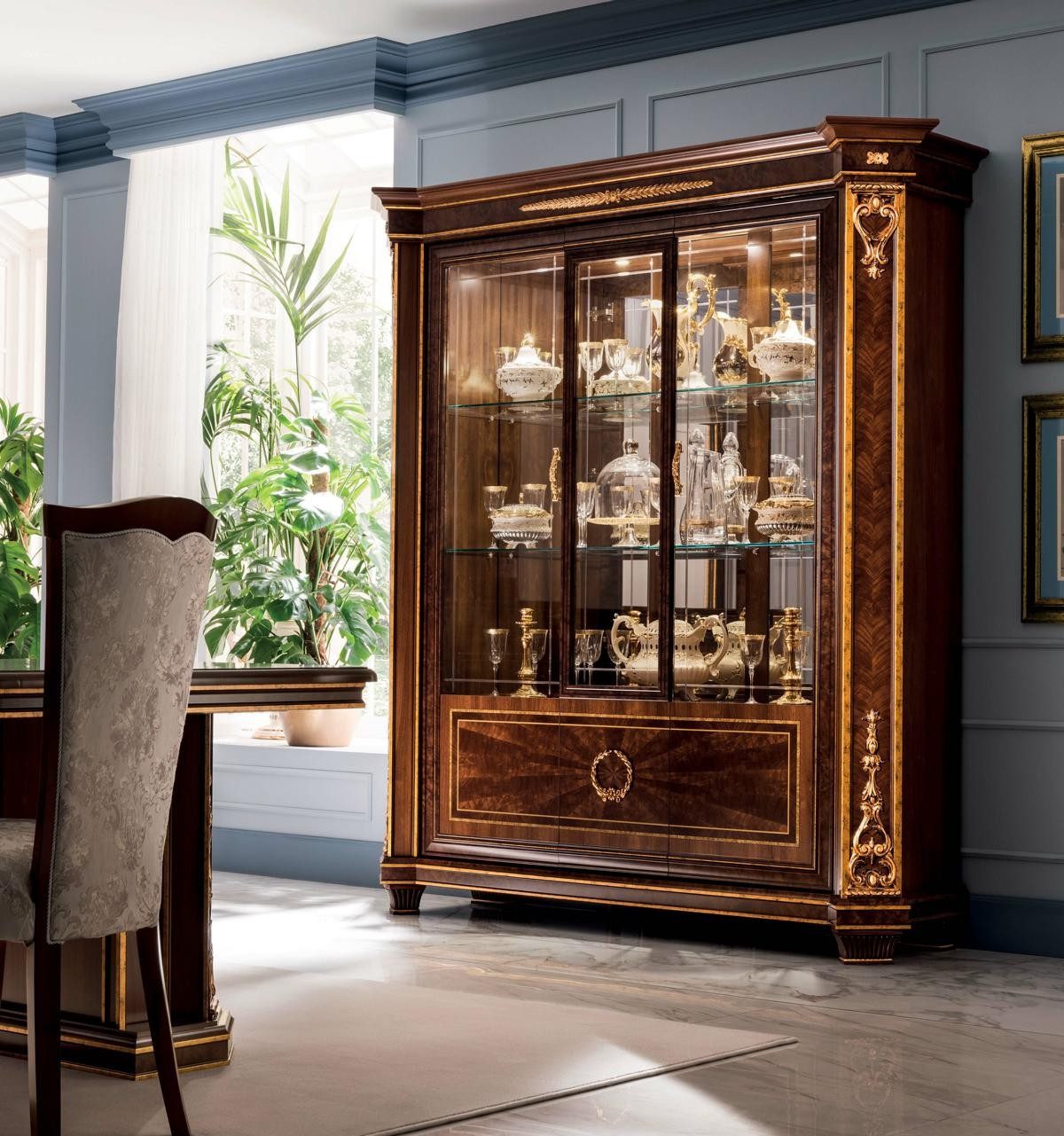 Xlmoebel Bücherregal Barock Rokoko Vitrine Schrank Kommode im Jugendstil Design, Made in Europa