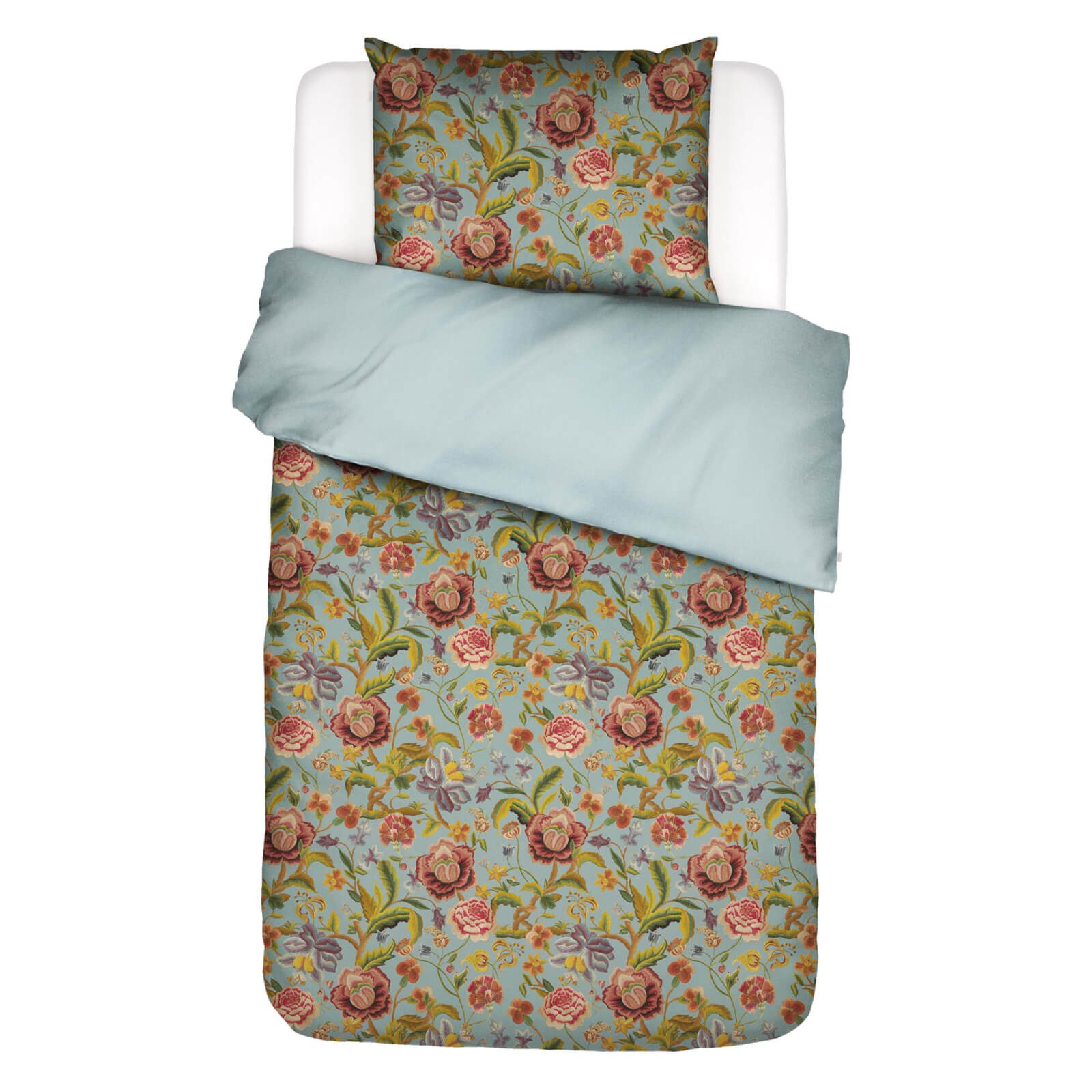 Essenza Bettwäsche Roselina Surf Green Satin, Satin, 2 teilig, Blüten, Stickerei-Optik, Floral