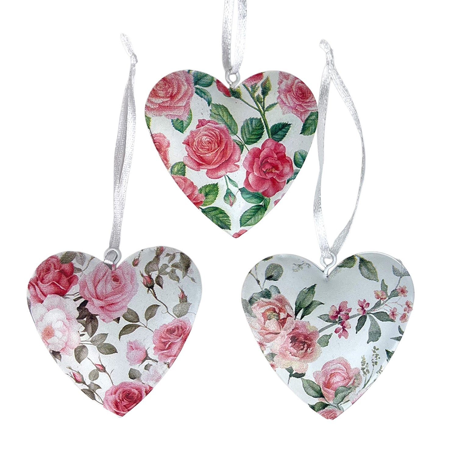 Logbuch-Verlag Geschenkbox Metall-Herzen 3er Set mit Rosenmotiv, weiß-rosé, je ca. 6,5 x 7 cm