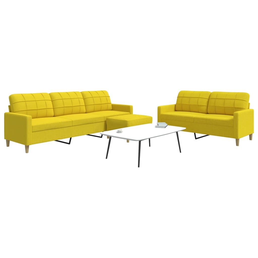 vidaXL Sofa, 3-tlg. Sofagarnitur mit Fußhocker Hellgelb Stoff günstig online kaufen