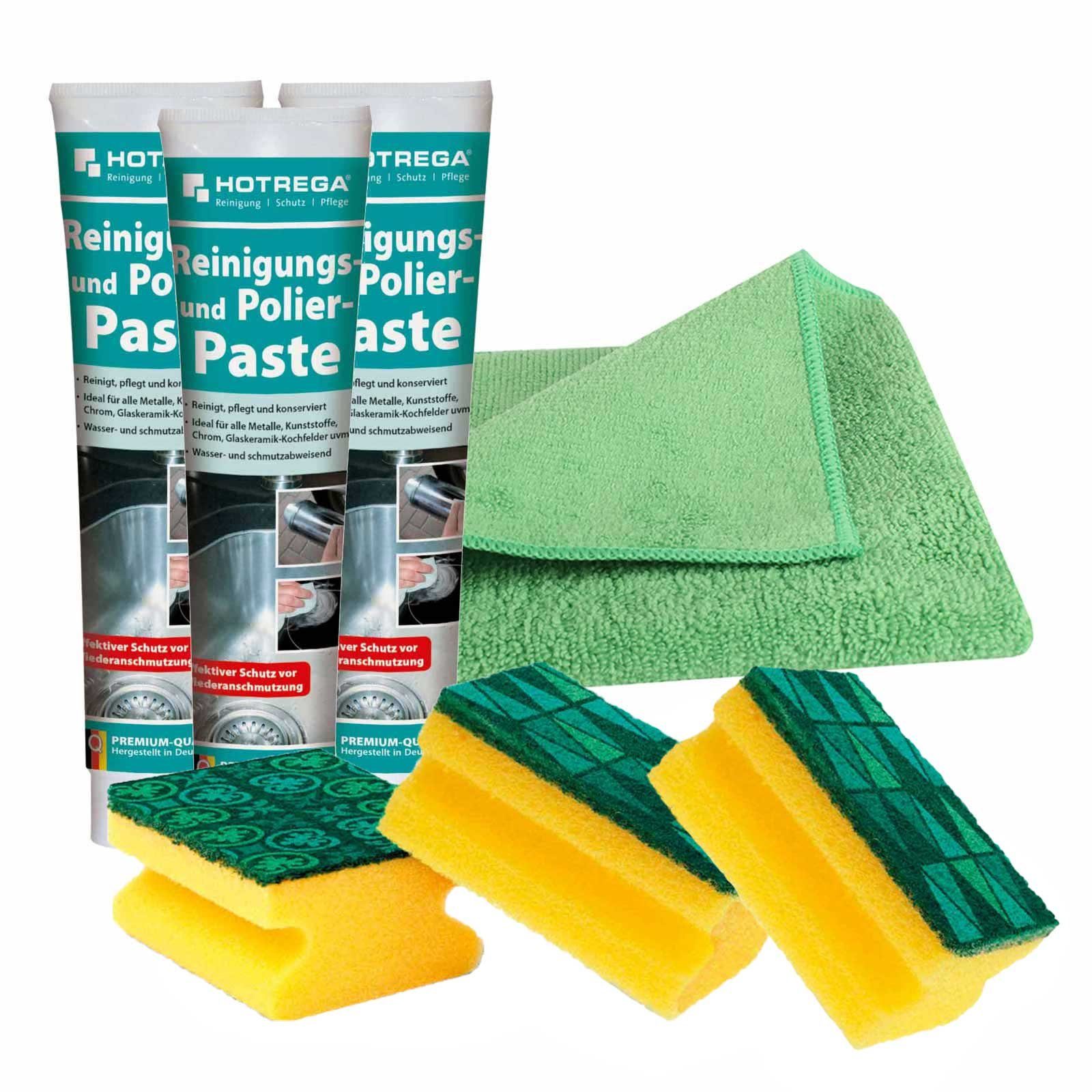 HOTREGA® Reinigungs und Polierpaste Glaskeramik 3x 125ml inkl Tuch und Schwamm Pflegeset