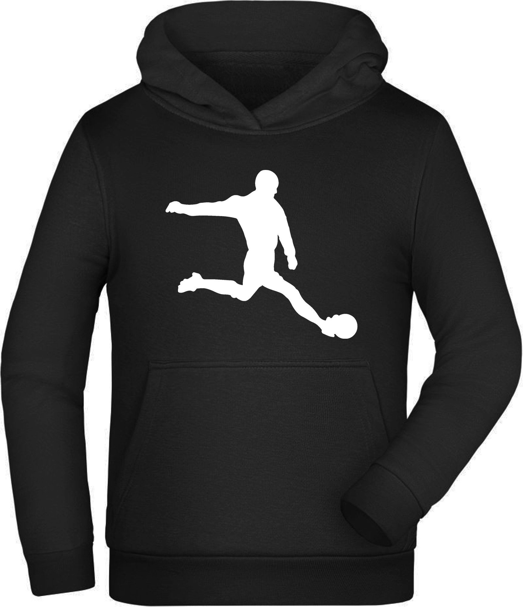 MyDesign24 Hoodie Kinder Kapuzen Sweatshirt - Fußball Hoodie mit Fussballer Silhouette Kapuzensweater mit Aufdruck i463