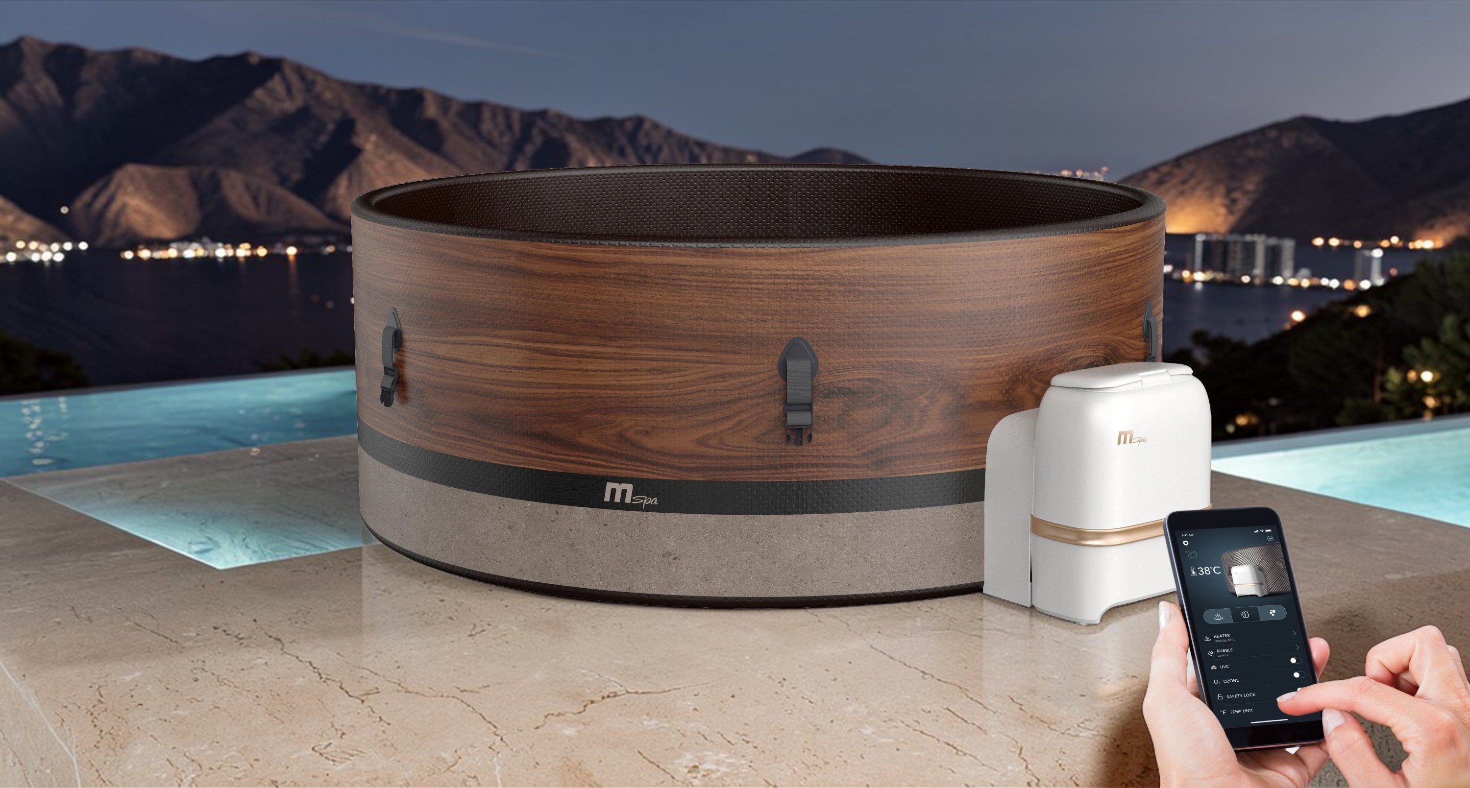 mSpa Whirlpool DUET ECO - Ø 173 x 65 cm - ganzjährig Outdoor Pool - XXL - 6 Pers., Aufblasbares Aufstellbecken, inkl. UVC+ Selbstreinigungsfunktion, App-Steuerung, Schnellheizsystem