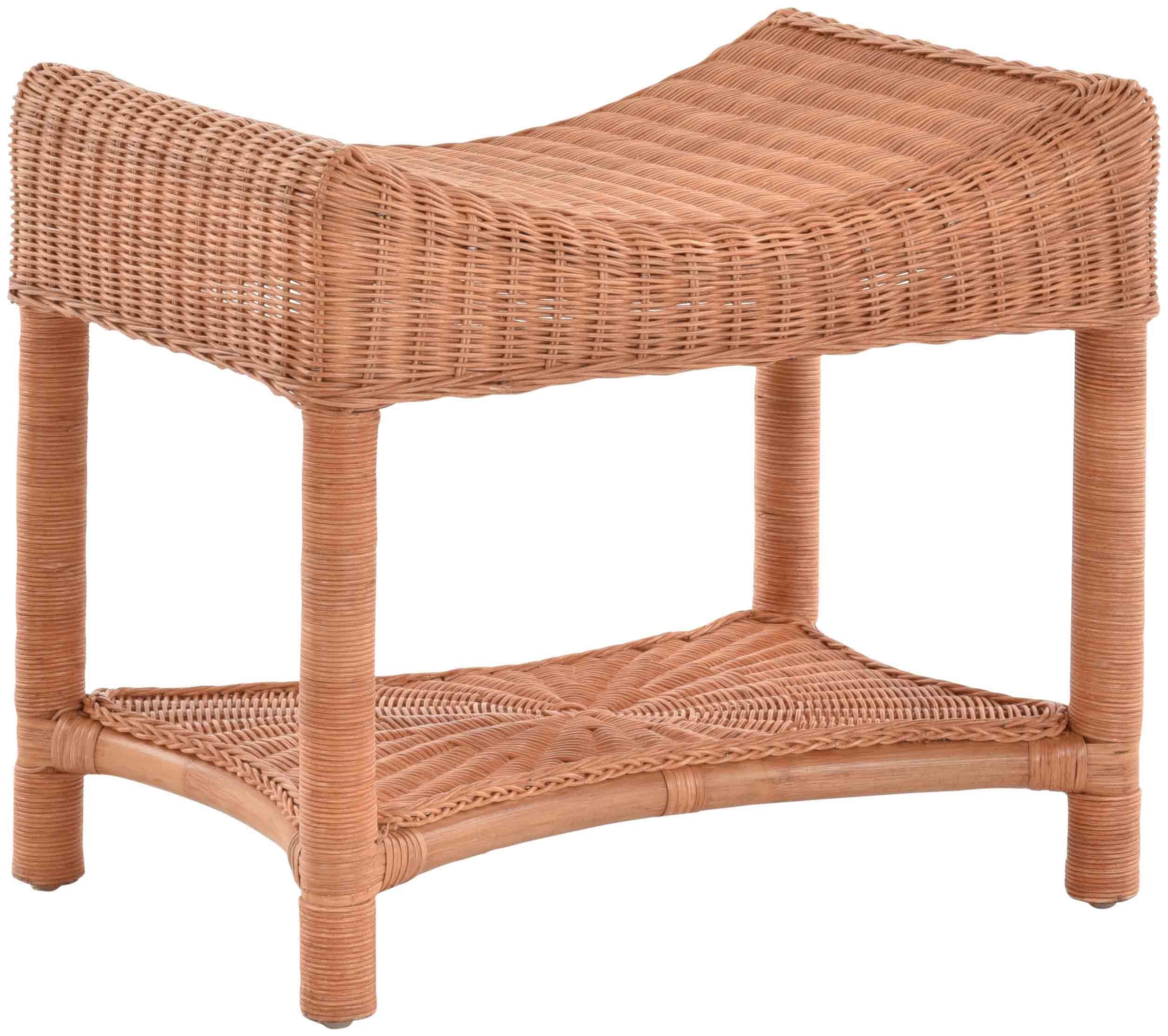 Krines Home Hocker Rattanhocker Fußhocker geschwungen Sitzhocker Hocker aus echtem Rattan, Schemel Terracotta