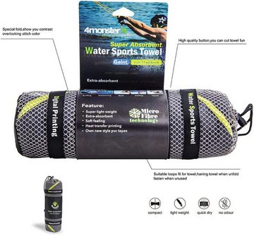 4Monster Sporthandtuch Wassersport Handtuch 100% Mikrofaser Suede Towel, Mikrofaser, saugfähig, schnell trocknend, Größe 160 x 80cm, mehrfarbiges Design