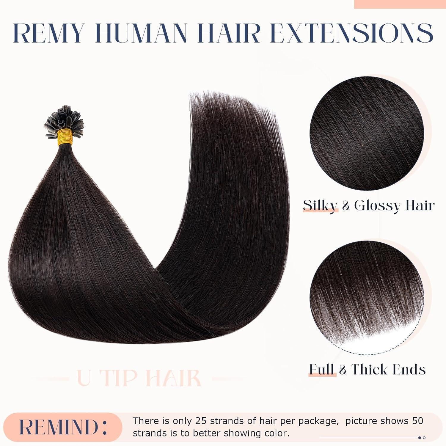 LuxusKollektion Echthaar-Extension Extensions Echthaar Bondings Keratin 40 cm 25g 1B Natürliches Schwarz