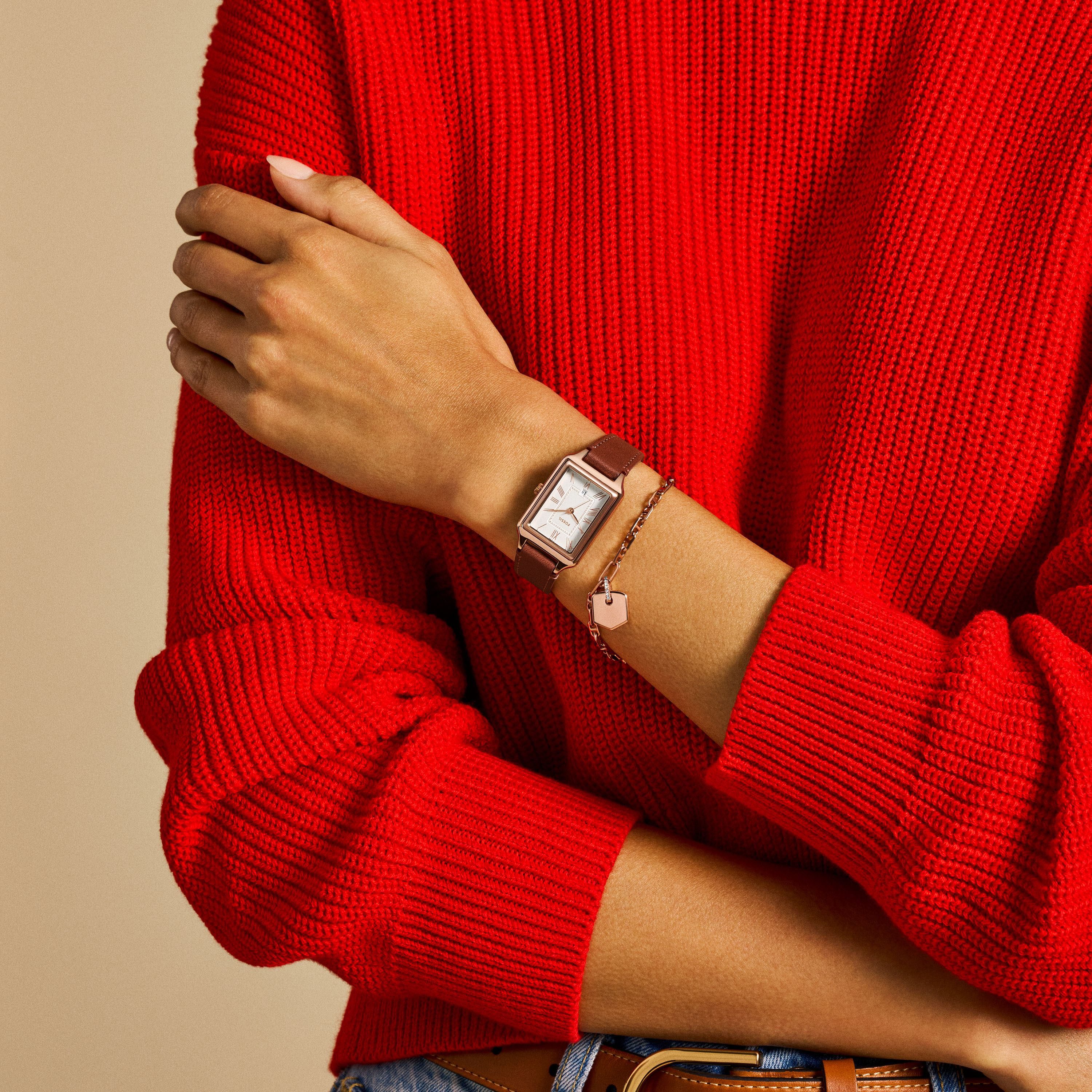 Fossil Quarzuhr RAQUEL ES5377SET, (Set, 2-tlg., mit Armband), Armbanduhr, Damenuhr, Lederarmband, Ideal auch als Geschenk, analog