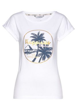 TOM TAILOR Polo Team T-Shirt mit trendigem Palmen-Beach-Logodruck