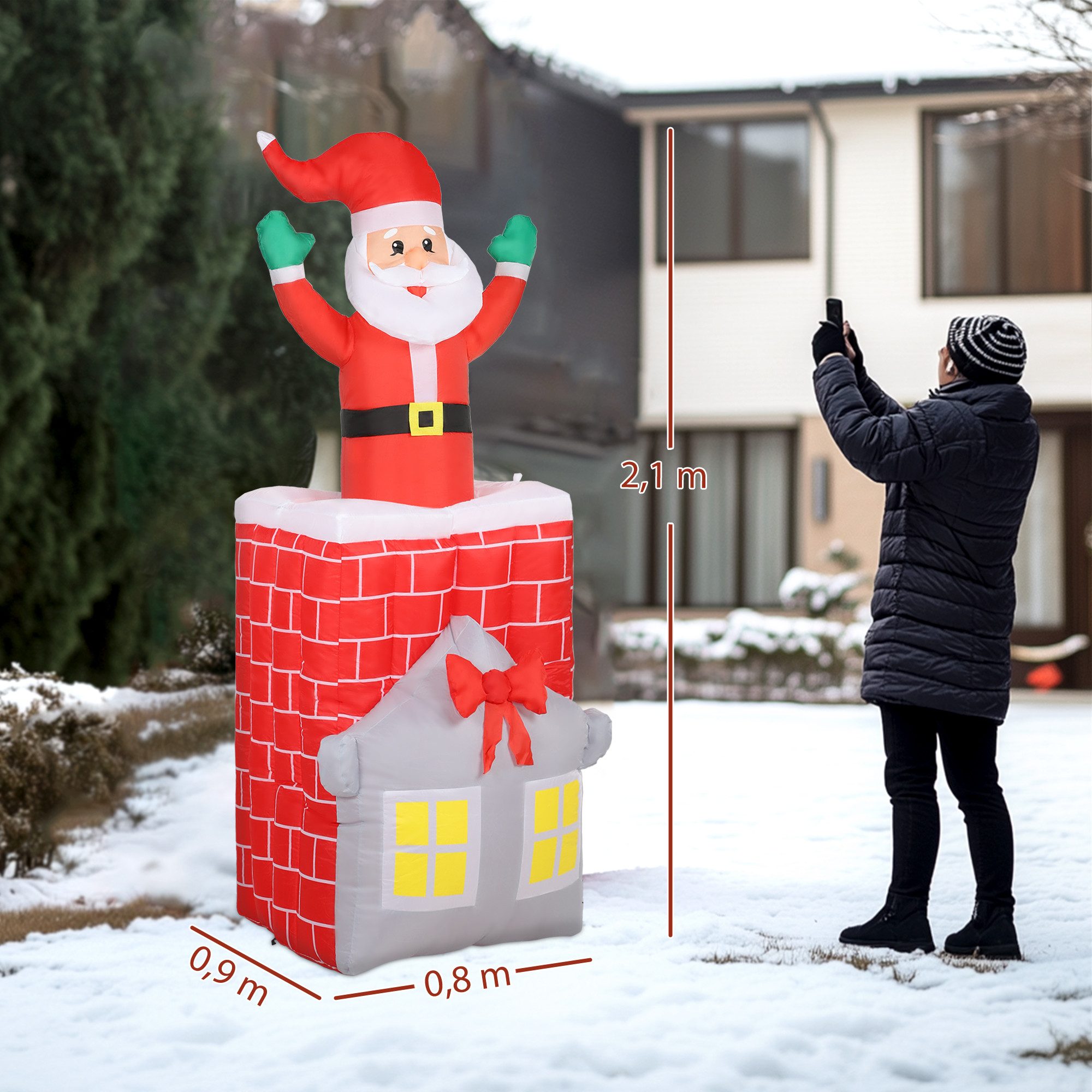 Outsunny Weihnachtsfigur Aufblasbarer Weihnachtsmann, 210cm, LED-Lichtern, Hebebühne (210cm Dynamischer Weihnachtsmann, 1 St., Aufblasbare Weihnachtsdeko), für Garten, Rasen, Hof