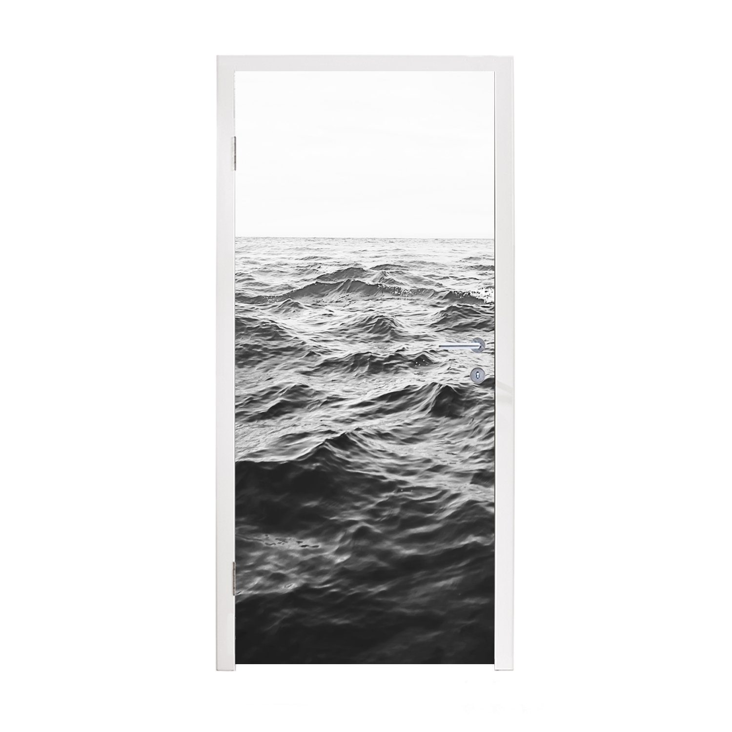 MuchoWow Türtapete Meer - Wasser - Natur - Schwarz und weiß, Matt, bedruckt, (1 St), Fototapete für Tür, Türaufkleber, 75x205 cm