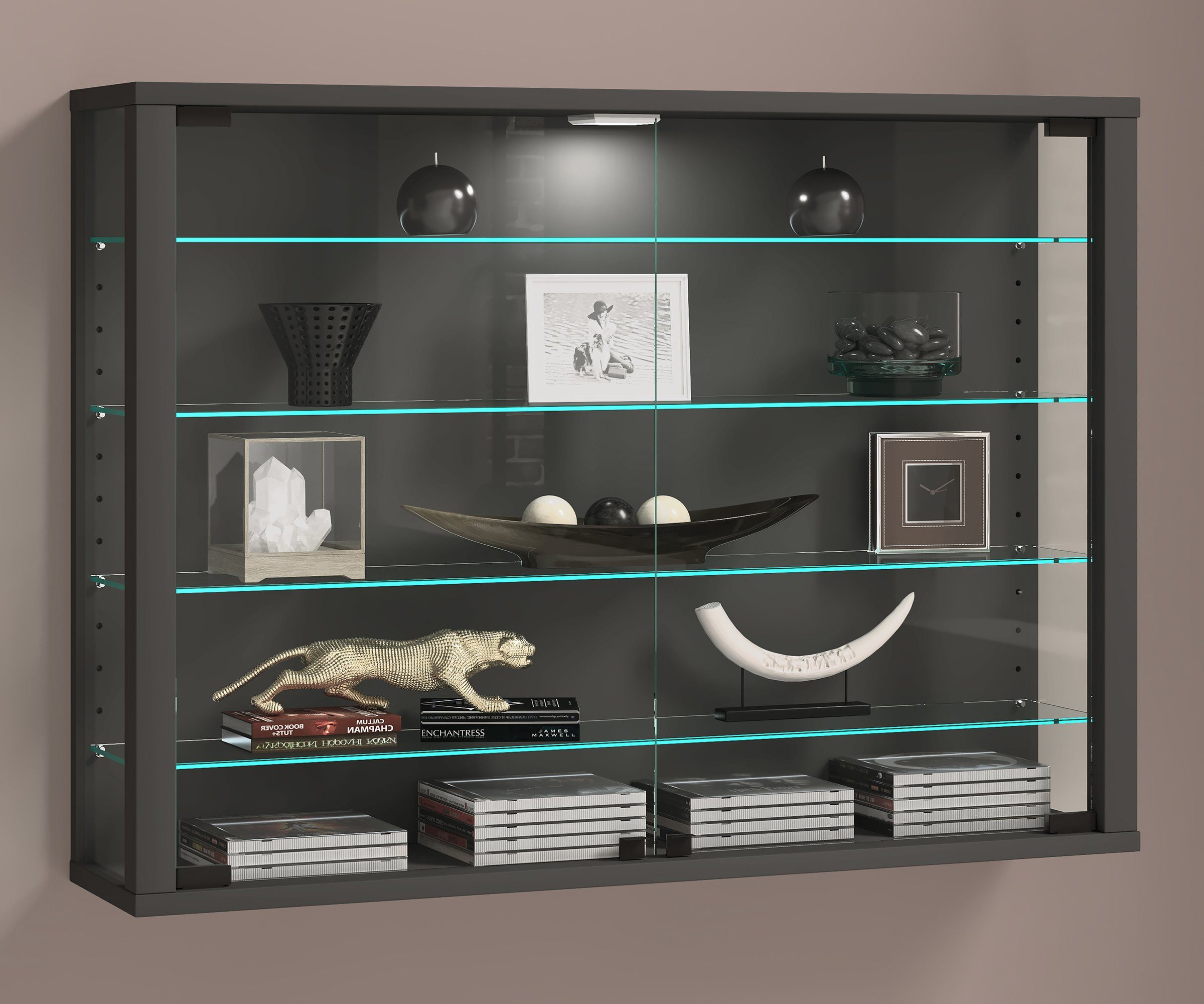 VCM Hängevitrine Wandvitrine Vitrosa mit Glastüren und Glasböden, Glasvitrine hängend, Modern und platzsparend, Glasschrank