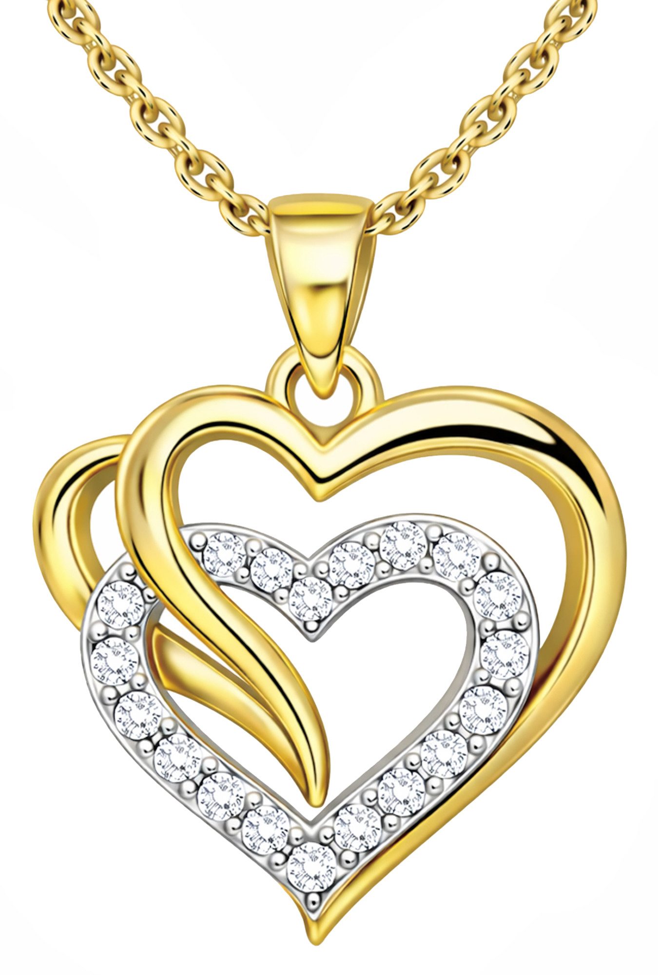 Limana Herzkette Doppelherz Schmuck Damen 925 Silber Kette mit Anhänger - Geschenk (für Frau Freundin Mama, inkl. Schmuckdose), Geburtstag Jahrestag Hochzeitstag Valentinstag Weihnachten