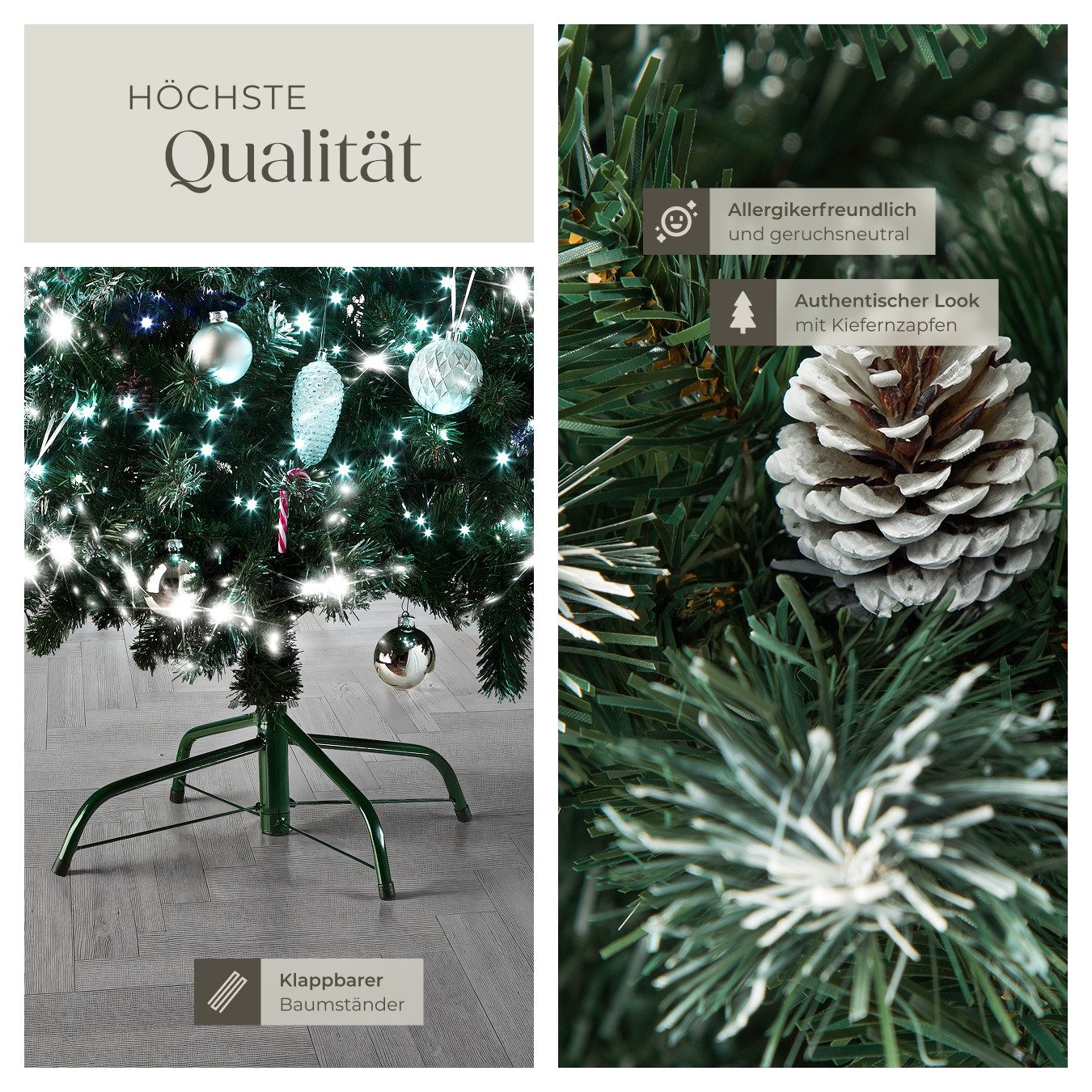 tectake Künstlicher Weihnachtsbaum Christbaum künstlich Tannenbaum 180 cm Kiefernzapfen Grün, Undekorierter/Unbeleuchteter Baum, 180 cm, künstlich mit Zapfen