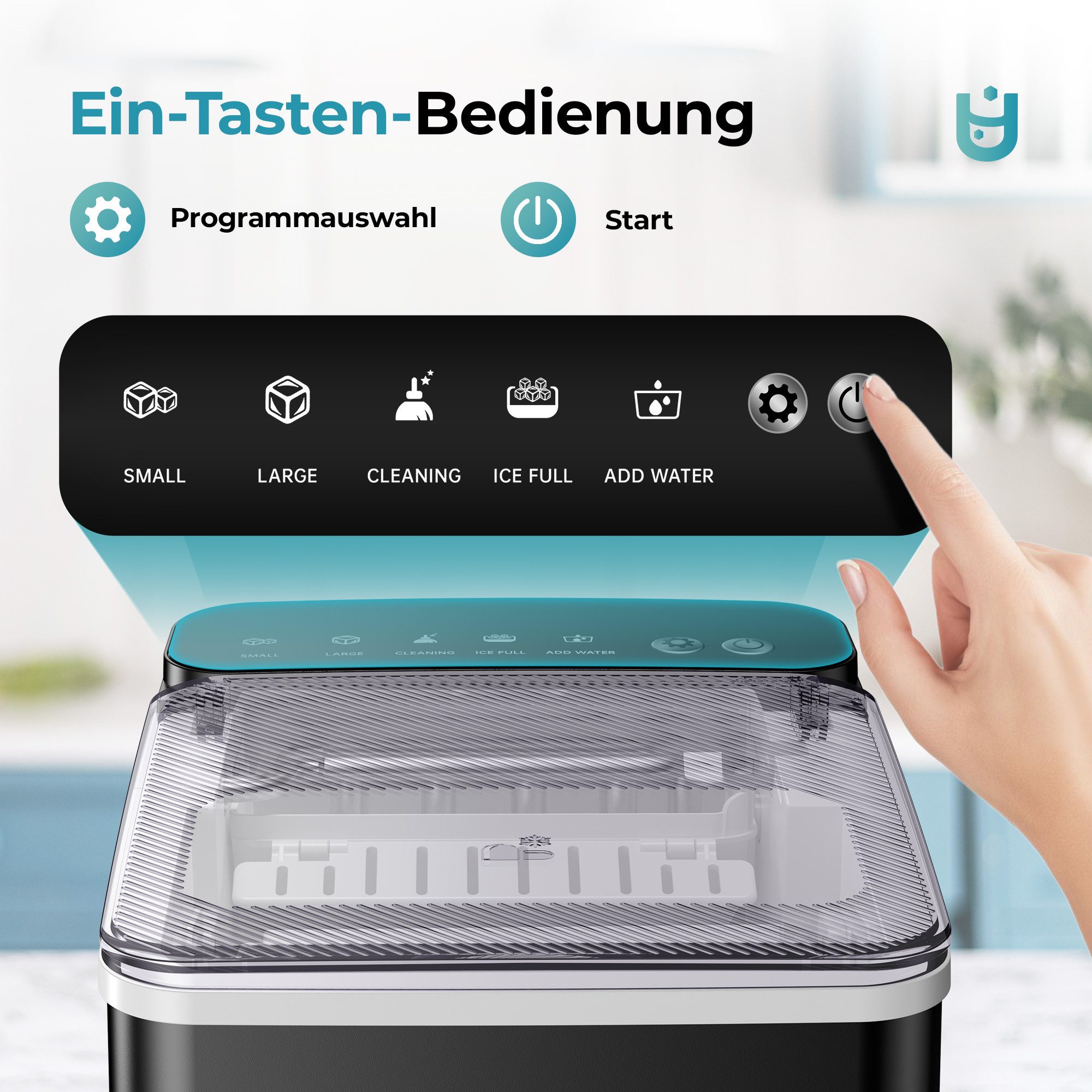 EUHOMY Eiswürfelmaschine Kompaktes Design, Ein-Knopf-Einstellung, 9 Eiswürfel in 2 Größen,für Büro/Küche/Schlafzimme