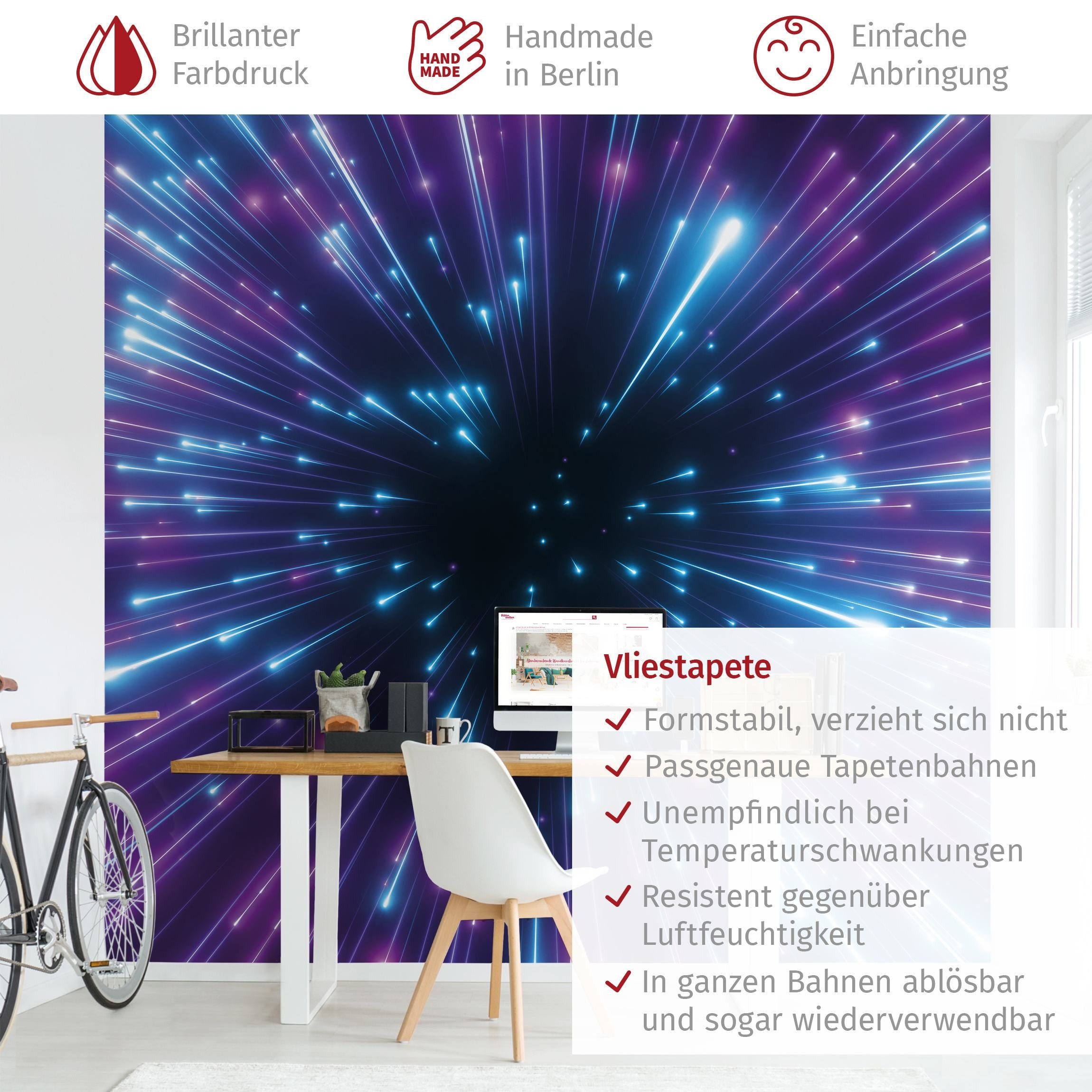 Bilderdepot24 Fototapete Gamer Neon Feuerwerk Wanddeko Modern Kunst 3D-Effekt, Glatt, Matt, (Vliestapete inkl. Kleister oder selbstklebend), Jugendzimmer Gaming Zimmer Tapete Wohnzimmer Vliestapete Wandtapete