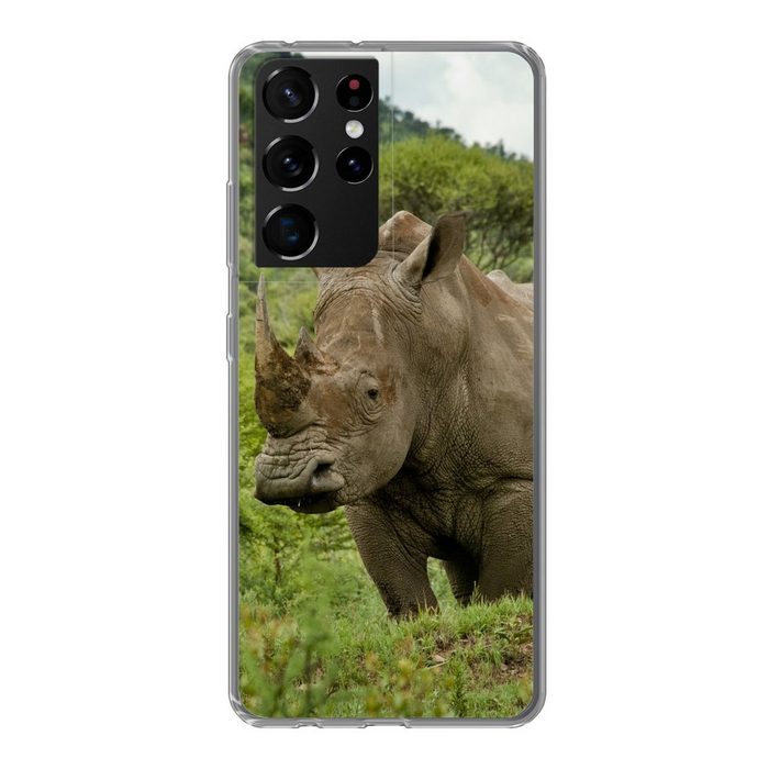 MuchoWow Handyhülle Nashorn - Gras - Pflanzen Phone Case Handyhülle Samsung Galaxy S21 Ultra Silikon Schutzhülle