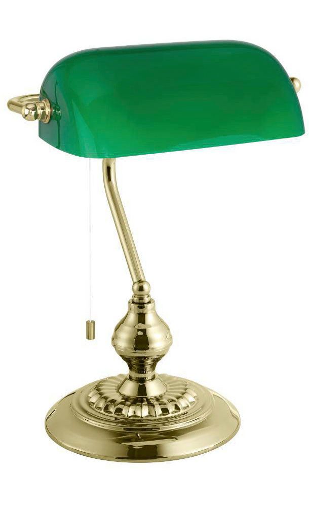 EGLO Tischleuchte BANKER, Ein-/Ausschalter, ohne Leuchtmittel, Lampe für Schreibtisch, in messing und grün, mit Zug-Schalter, E27