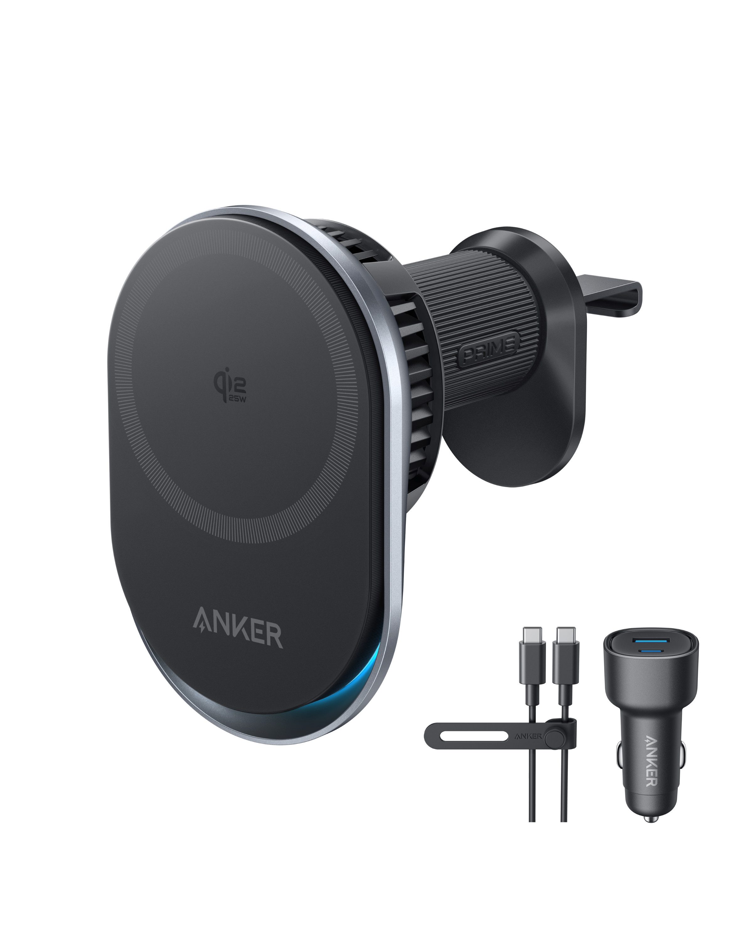 Anker Anker Prime Magsafe Autohalterung, Qi2 25W zertifiziertes Induktions-Ladegerät (Set, Handyhalterung Auto mit TEC-Aktivkühlung, Lüftungshalterung für iPhone)