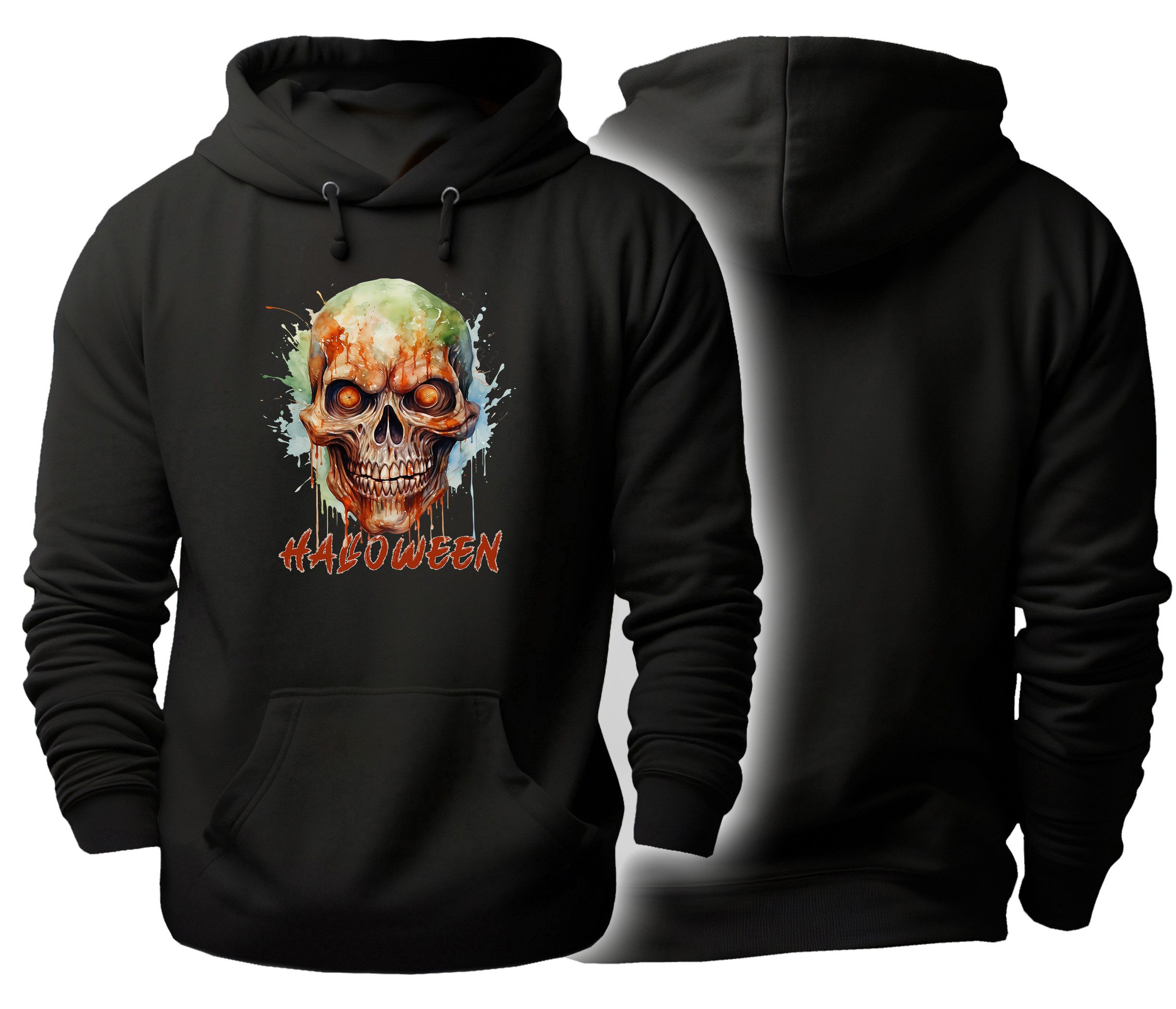 MyDesign24 Hoodie Halloween Kapuzen Pulli - Gruseliger Schädel Herren und Damen Kapuzensweater - Halloween Hoodie i457