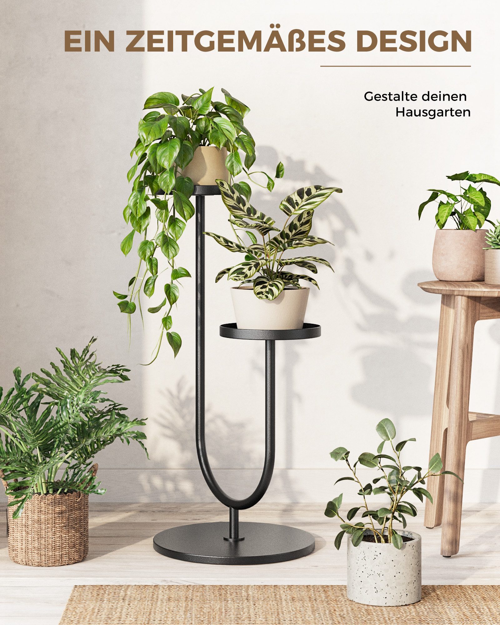 Bamworld Blumenständer Metall Pflanzständer 2-stufig – Modernes Design in Schwarz (1 St), Perfekt für Wohnzimmer, Balkon, Terrasse oder Garten – Bild 5 von 5