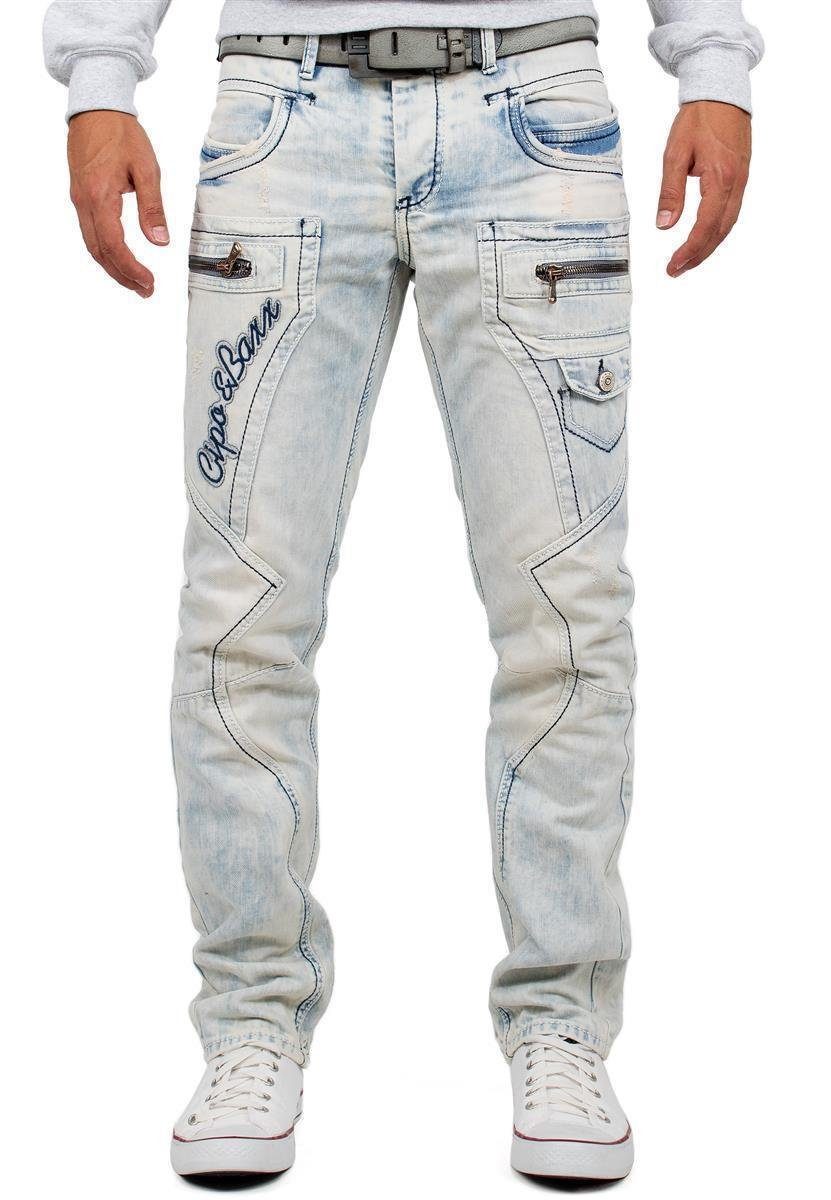 Cipo und Herren Verzierungen Hose BA-CD272 Baxx & Bikerjeans mit Reißverschlüssen