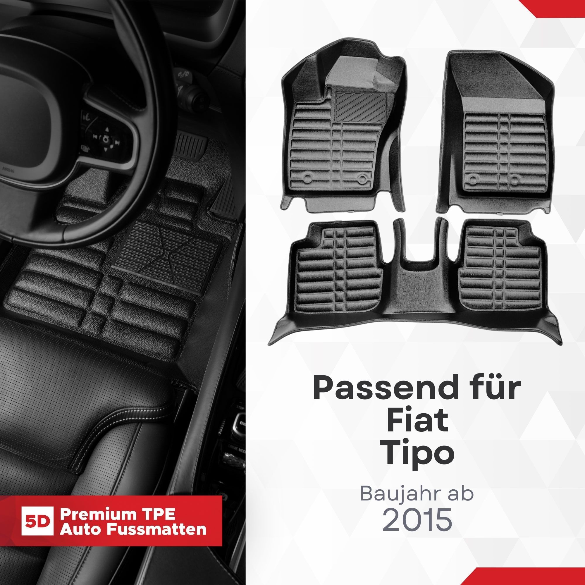 fussmattenprofi.com Auto-Fußmatte 5D Premium Auto Fußmatten TPE Set passend für Fiat Tipo ab 2015 (1 St), für Fiat Fiat Tipo