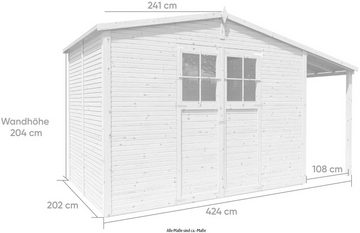 KONIFERA Gartenhaus Alto 4 PLUS Fineline Satteldach, BxT: 440x209 cm, mit Anbaudach