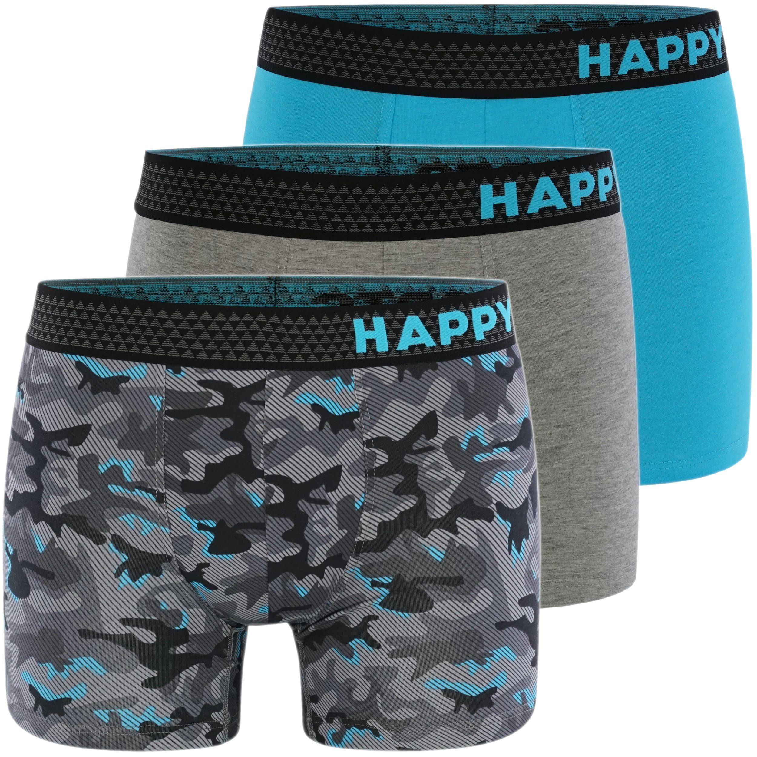 HAPPY SHORTS Retro Pants 3-Pack Trunks (3-St) Camouflage Aqua