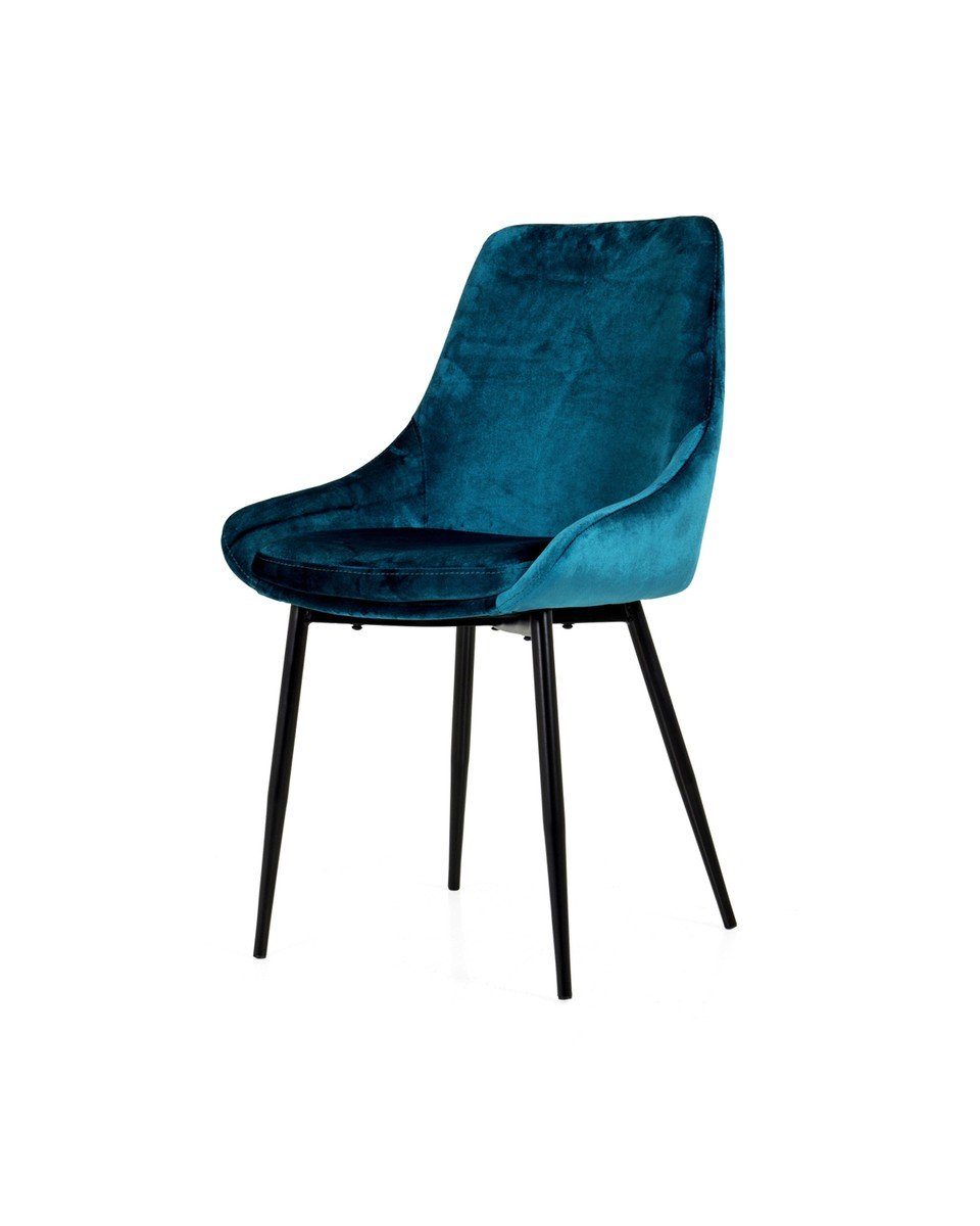 KAWOLA Esszimmerstuhl LEILA, Stuhl Velour midnight blue