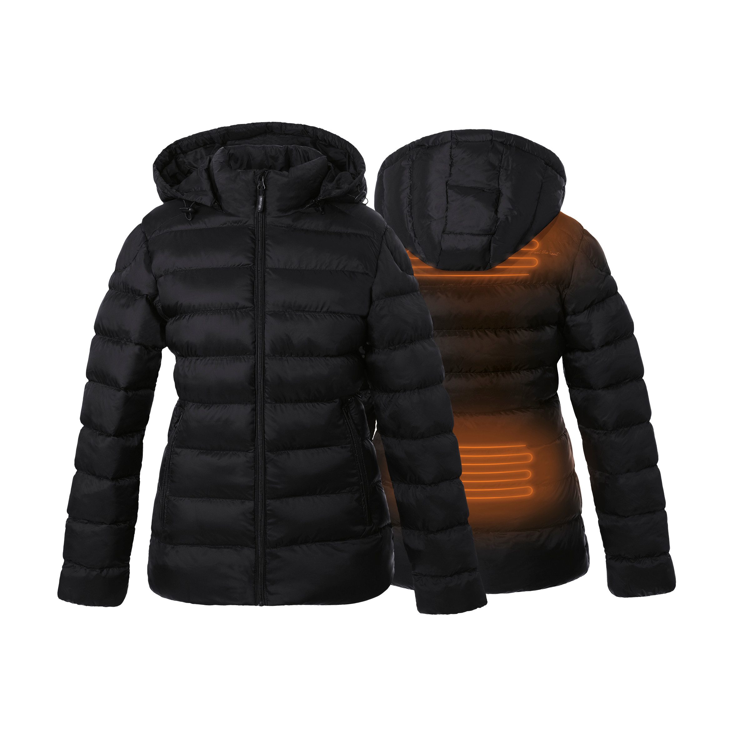 30seven Winterjacke beheizte Steppjacke mit verstellbarer Kapuze - Schwarz günstig online kaufen