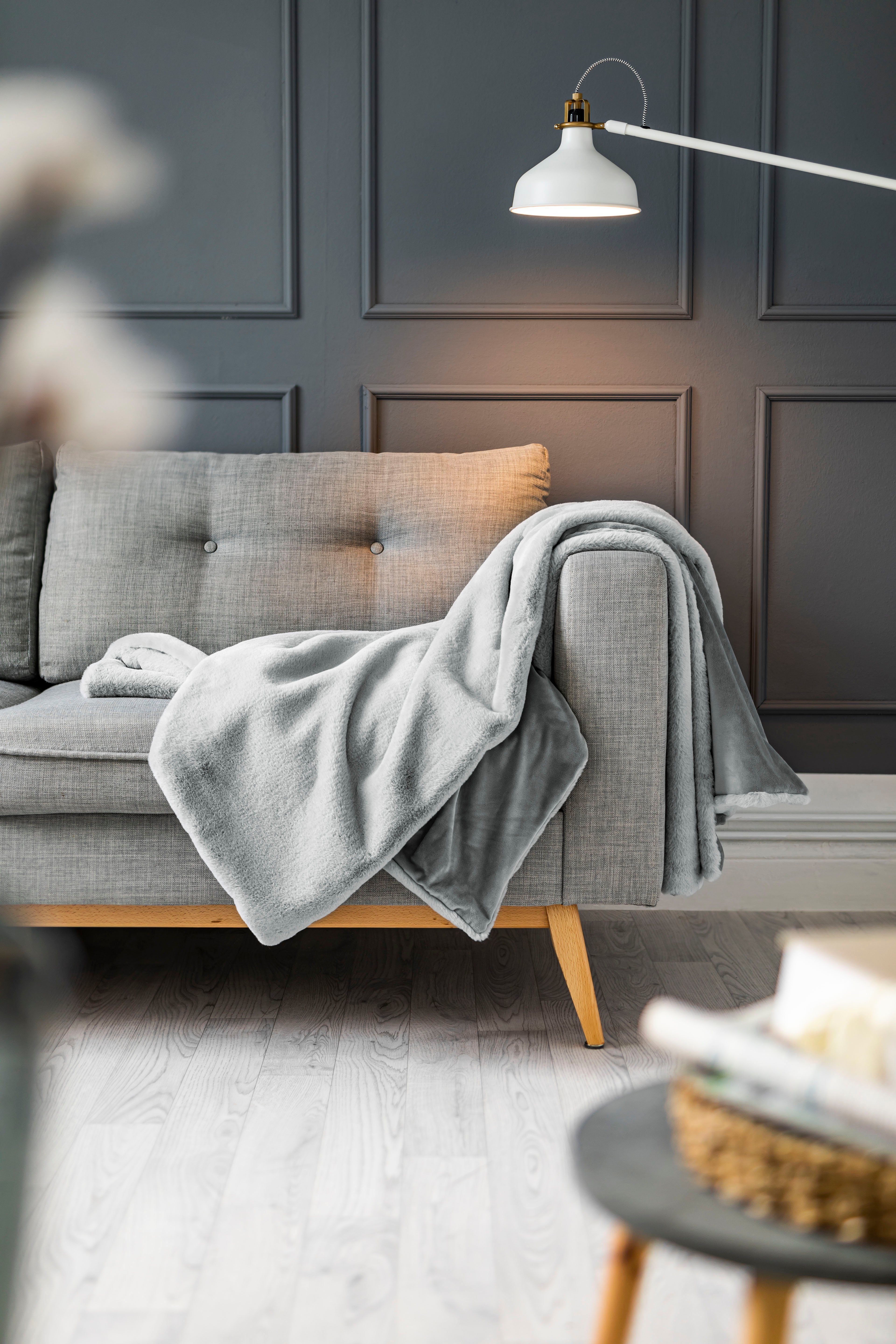 Wohndecke Novara, Sofadecke 130x180 cm, LUXOR living, Kunstfell, Kaninchenfell-Haptik, super weich, Kuscheldecke. waschbar