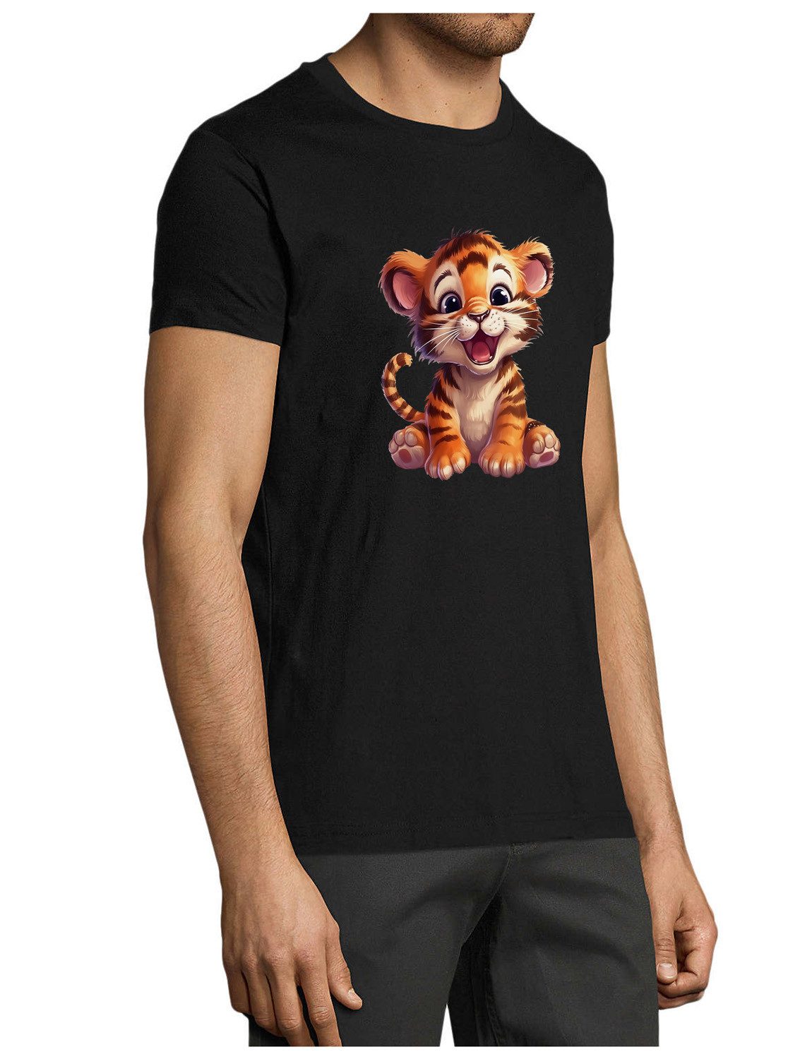 MyDesign24 T-Shirt Herren Print Shirt - Cartoon Tiger Brustprint Baumwollsh günstig online kaufen