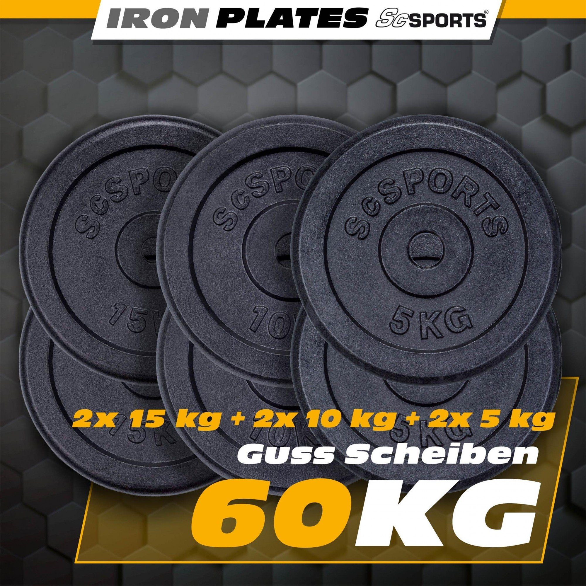 kg ScSPORTS® Ø Gewichte, Gusseisen 30mm Gewichtsscheiben (10002533-tlg) Hantelscheiben 60 Set