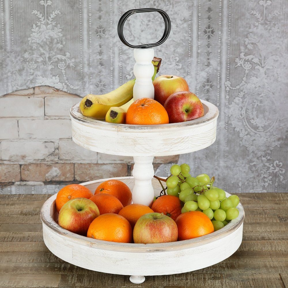 Mucola Etagere Etagere 2 Stöckig Servierplatte Standetagere Vintage Kuchenstand, (Stück, 1 Etagere), Massivholz