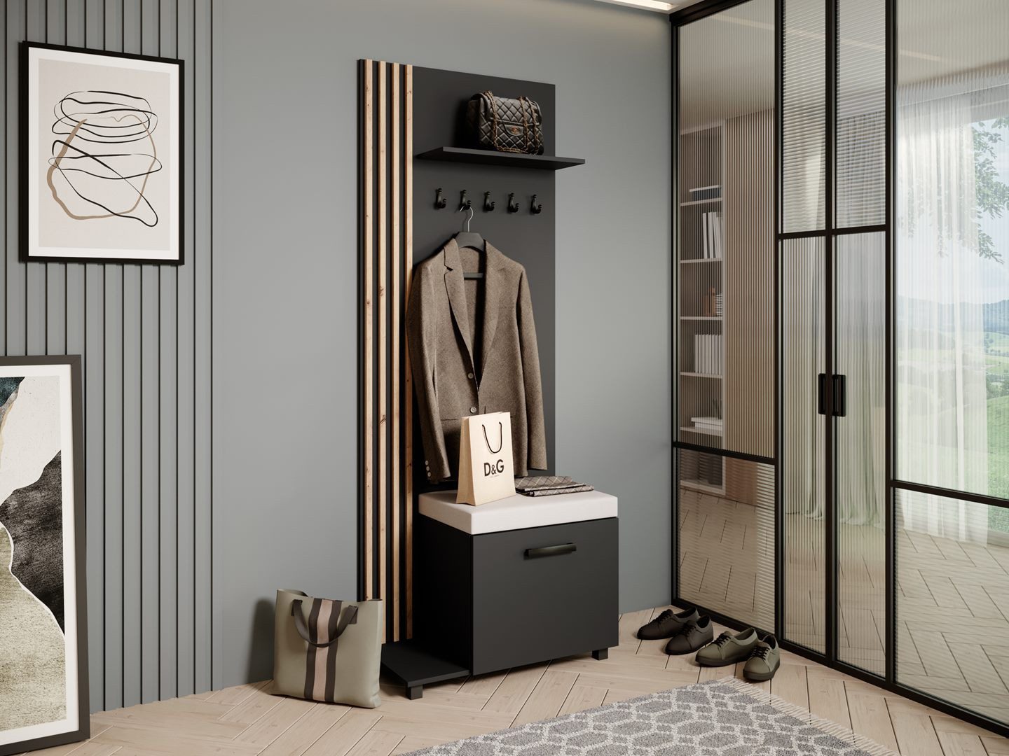 Beautysofa Garderobenschrank Garderobenschrank mit Aufhängern LIVIA (Mit el günstig online kaufen