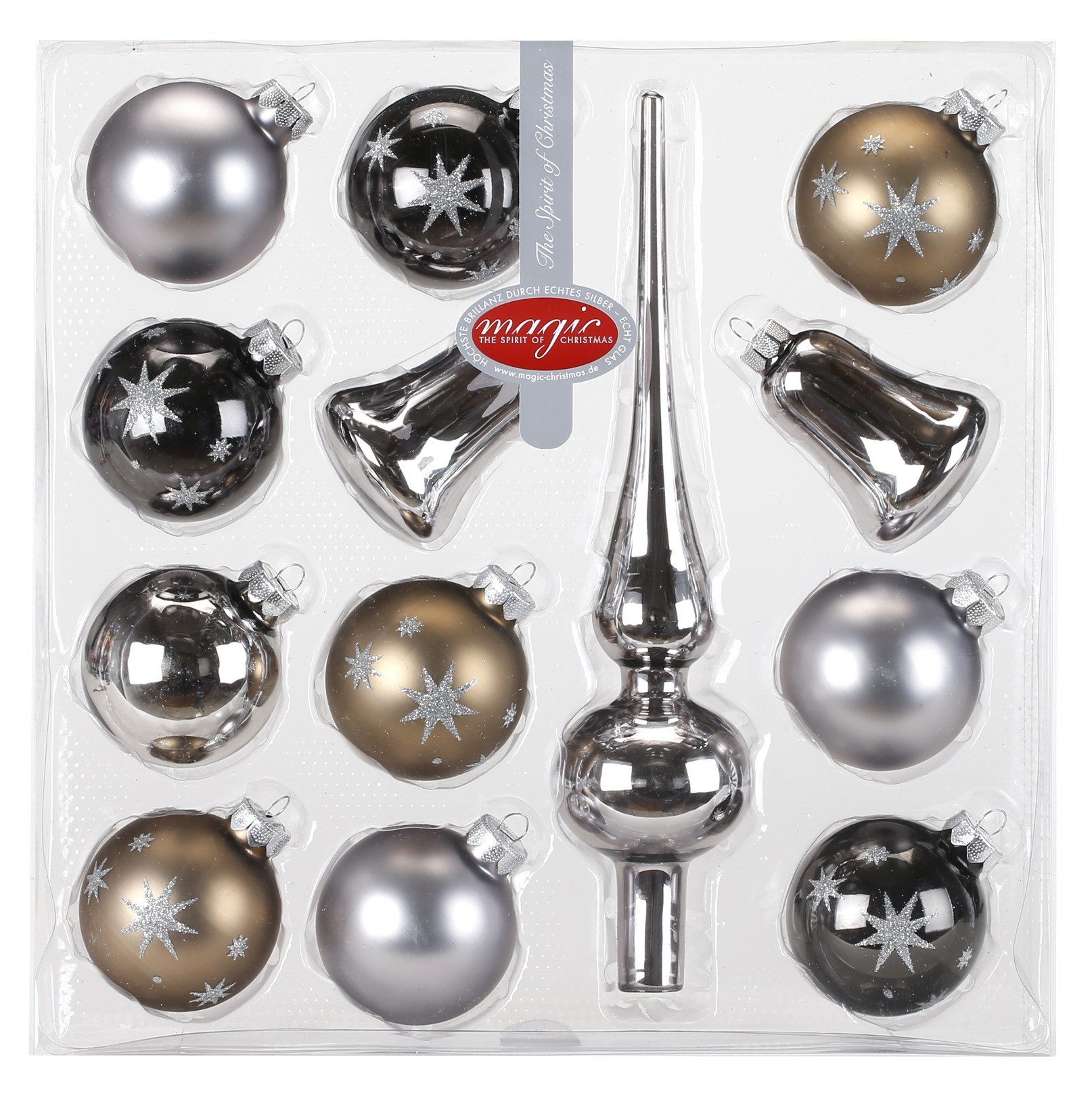 Kaemingk Weihnachtsbaumkugel, Weihnachtskugeln Glas 5-6cm mit Spitze 13er Set - Urban Graphic Mix