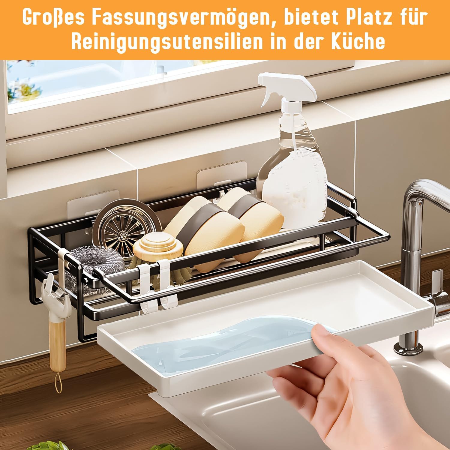 FOUORTUNATE-BEE Organizer Spülbecken Organizer Küchen Organizer mit Spültuchhalter- Hängend (für Spüle, Abwasch, Spülmittel & Küchenutensilien, Spülablage & Küc – Bild 4 von 5