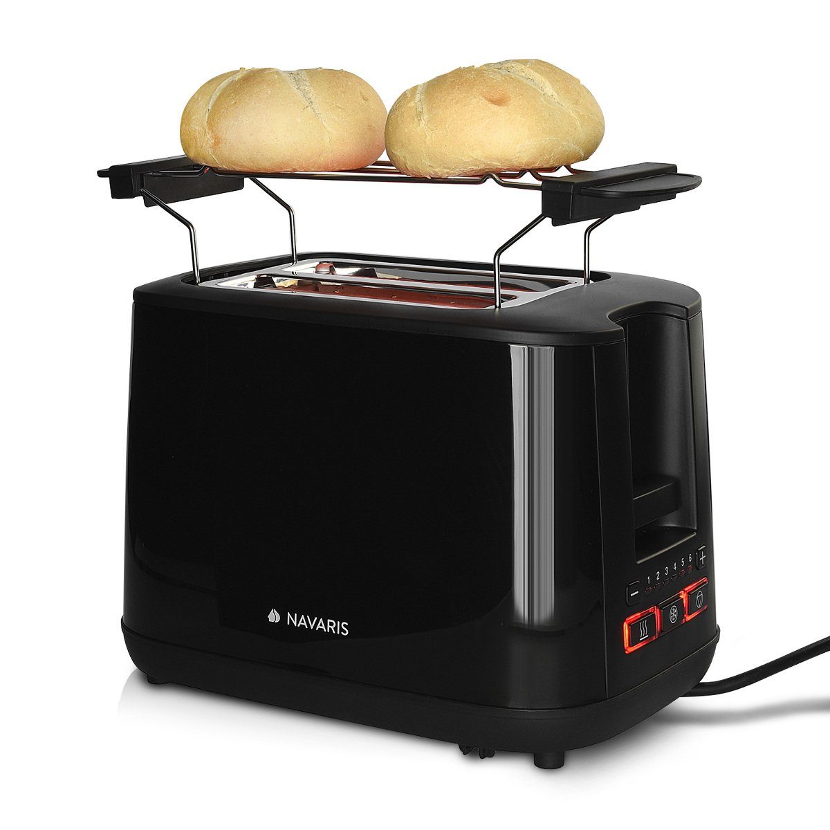 Navaris Toaster Doppelschlitz-Toaster mit Brötchenaufsatz - 6 Stufen Schwarz