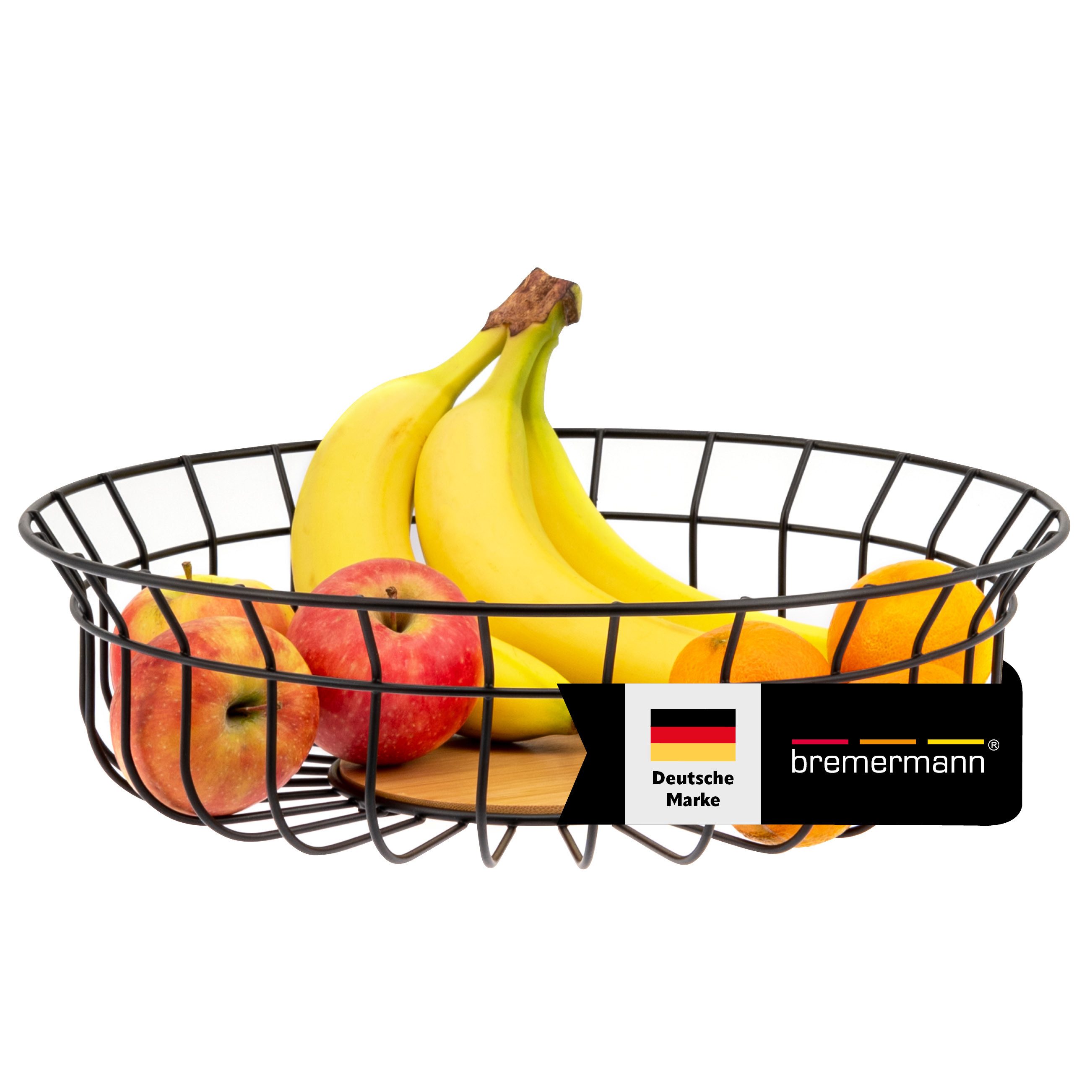 Obstschale Obstkorb, Obstschale rund, Ø ca. 35,5 cm, schwarz matt, Bambusboden