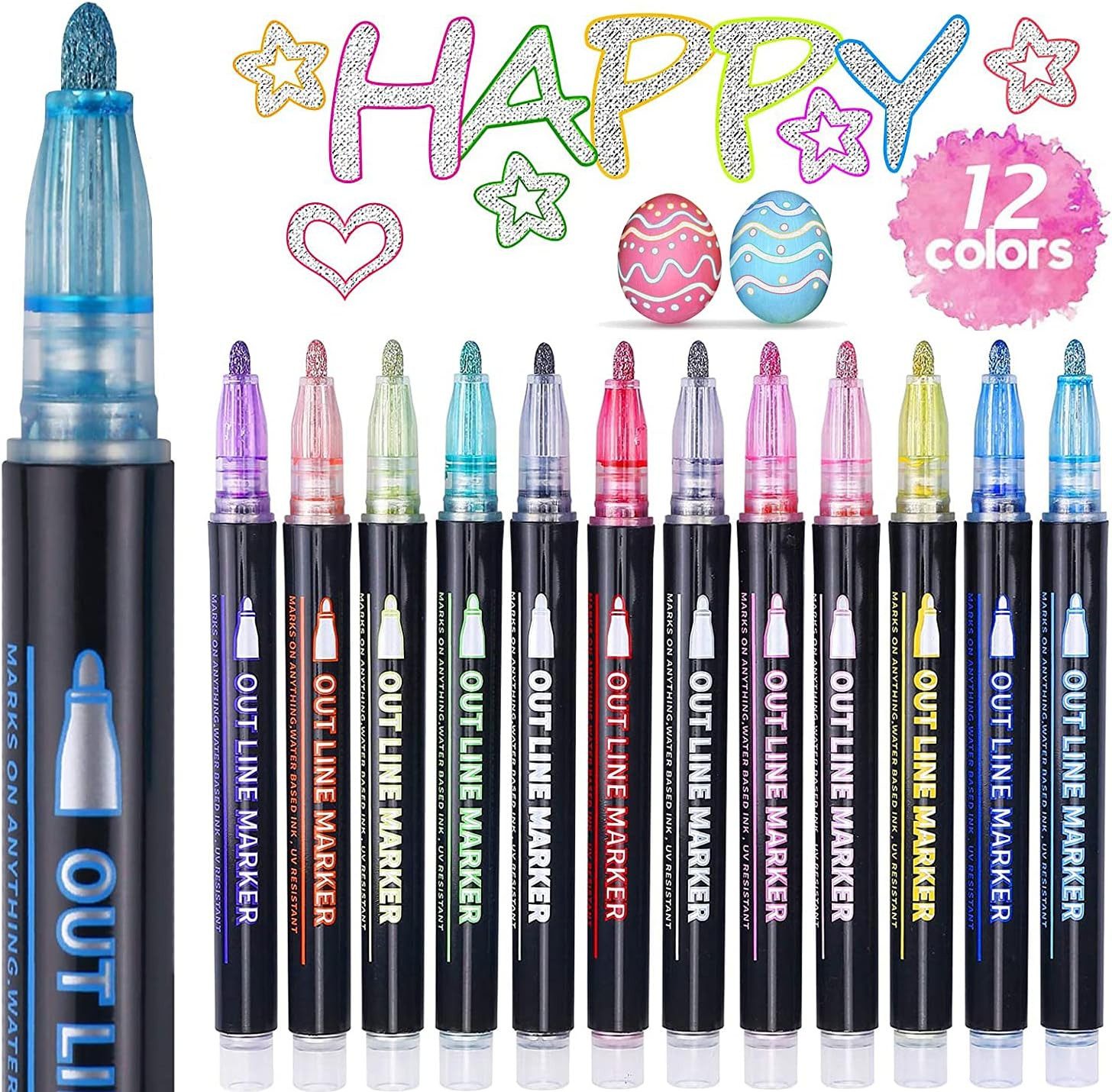 Coonoor Lackmarker Acrylstifte für Steine Wasserfest, Holz Bemalen Acrylstifte, (12-tlg), für Geschenkekarte Basteln Leinwand Papier Glas Weihnachten DIY