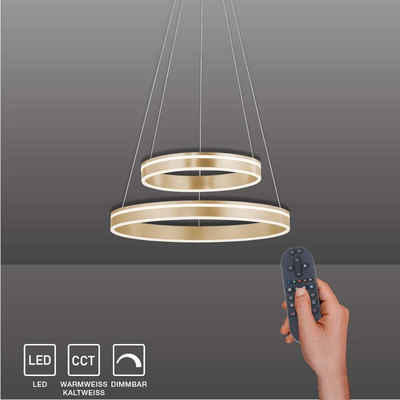 Paul Neuhaus Smarte LED-Leuchte LED Pendellampe Smart Home Q VITO, Smart Home, RGB+W-Farbregelung, Dimmfunktion, Memoryfunktion, mit Leuchtmittel, messing matt rund doppel Ring Fernbedienung