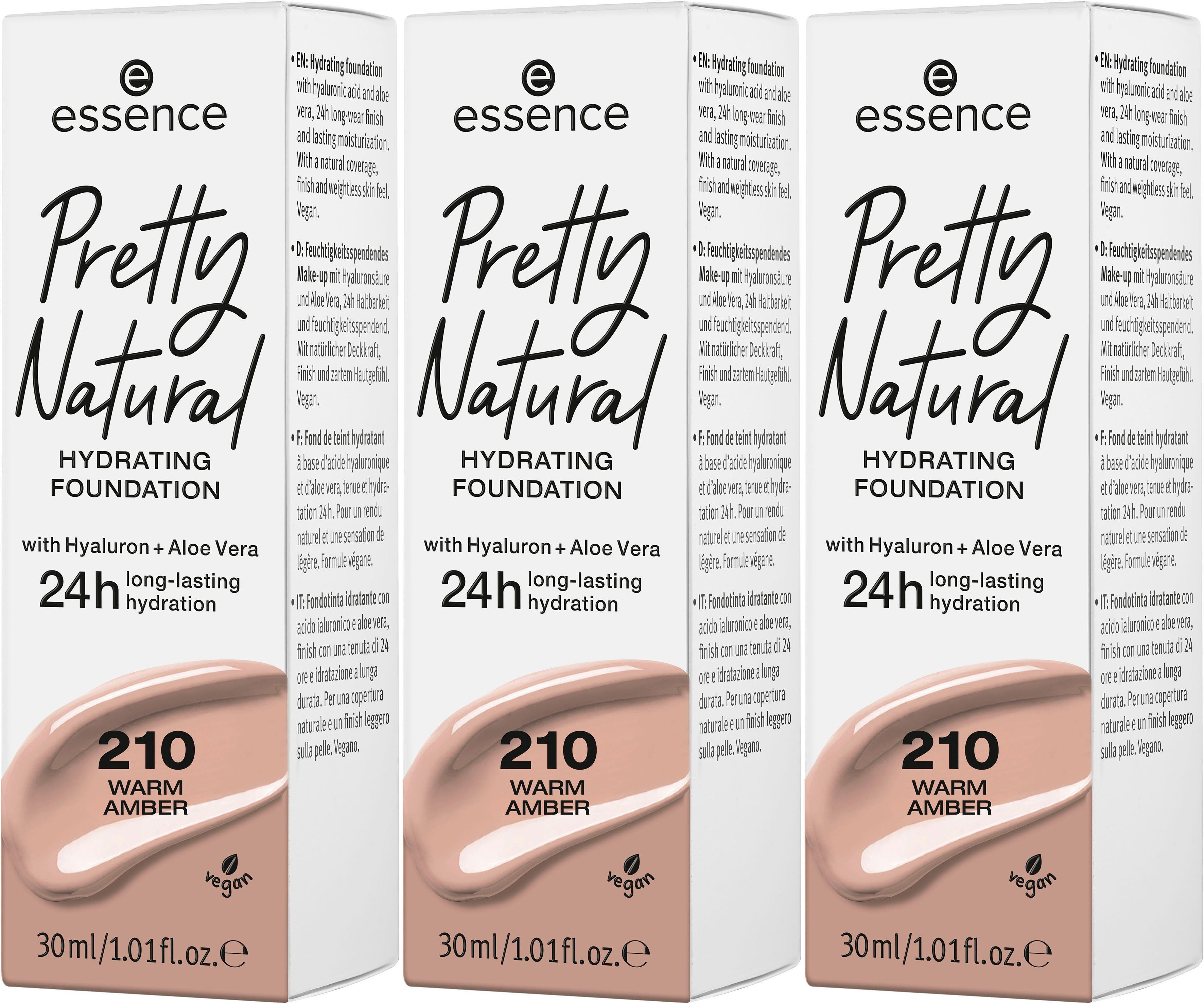 Essence Foundation Pretty Natural HYDRATING, 3-tlg. 210 Warm Amber