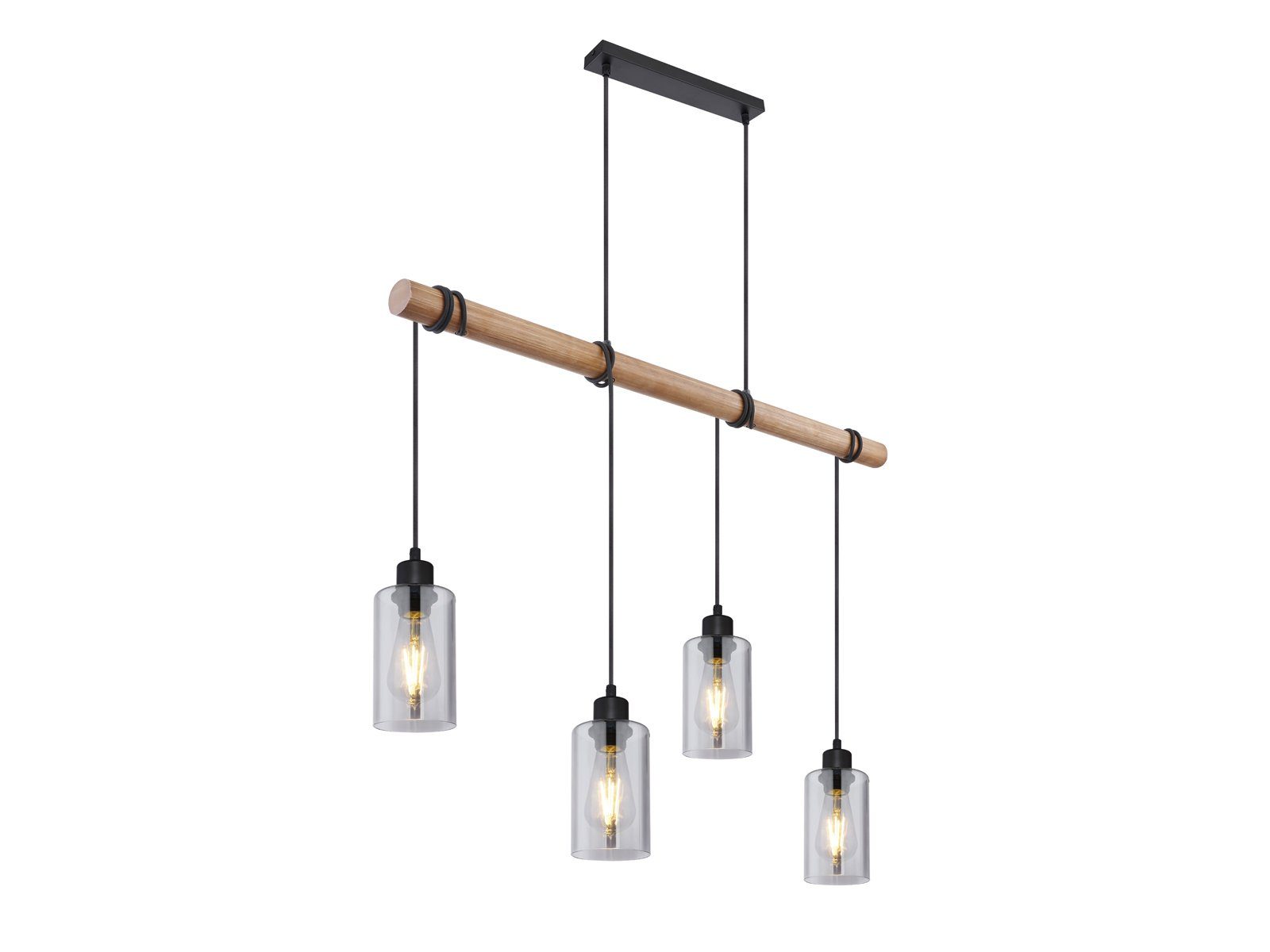 GLOBO LIGHTING LED Pendelleuchte, Leuchtmittel stufenweise über Wandschalter dimmbar, LED wechselbar, warmweiß, Designer-lampen Balken-lampe Rauchglas & Holz-balken hängend, B 98cm