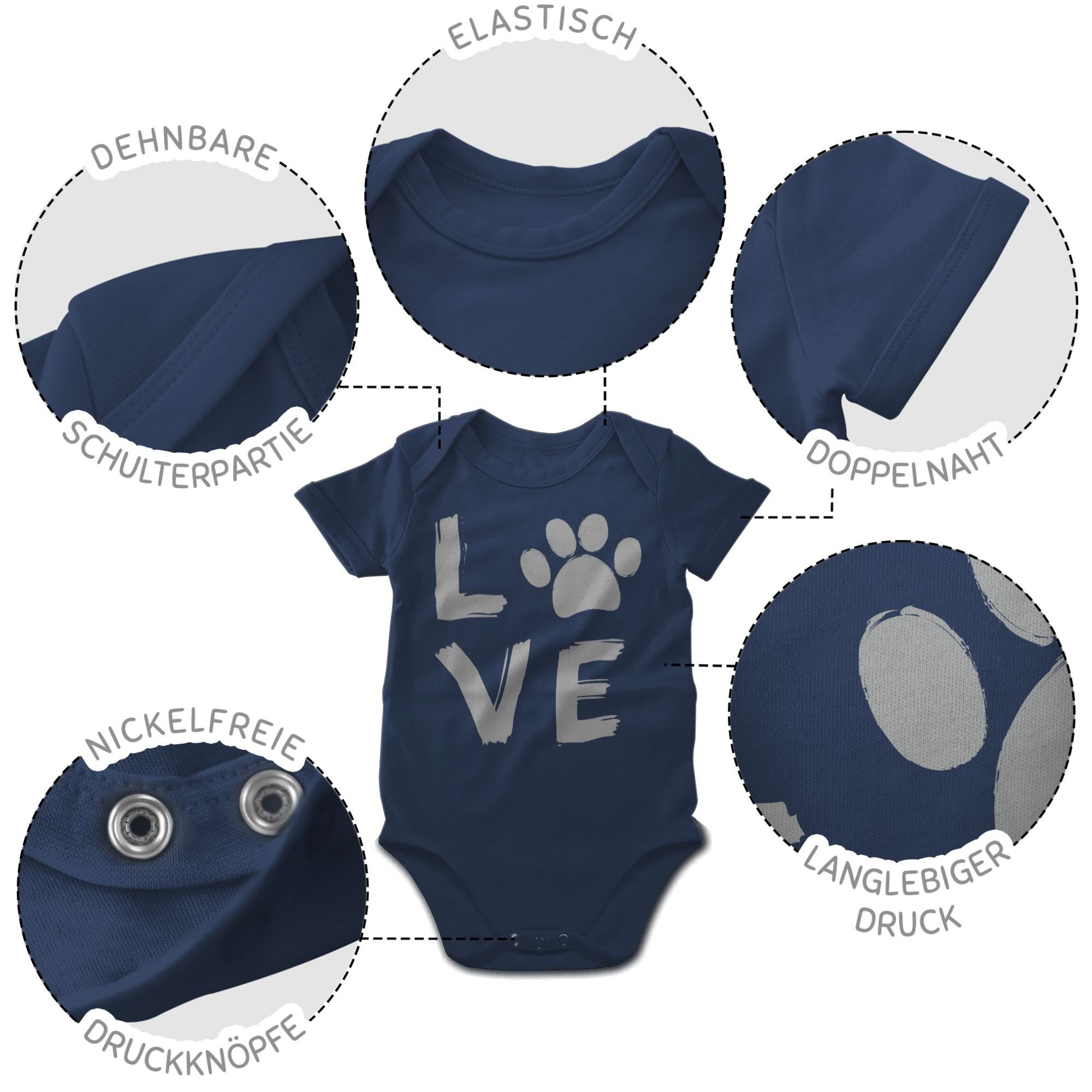 Pfotenabdruck 2 Shirtracer Animal Print Tiermotiv Baby Blau Love Navy Shirtbody